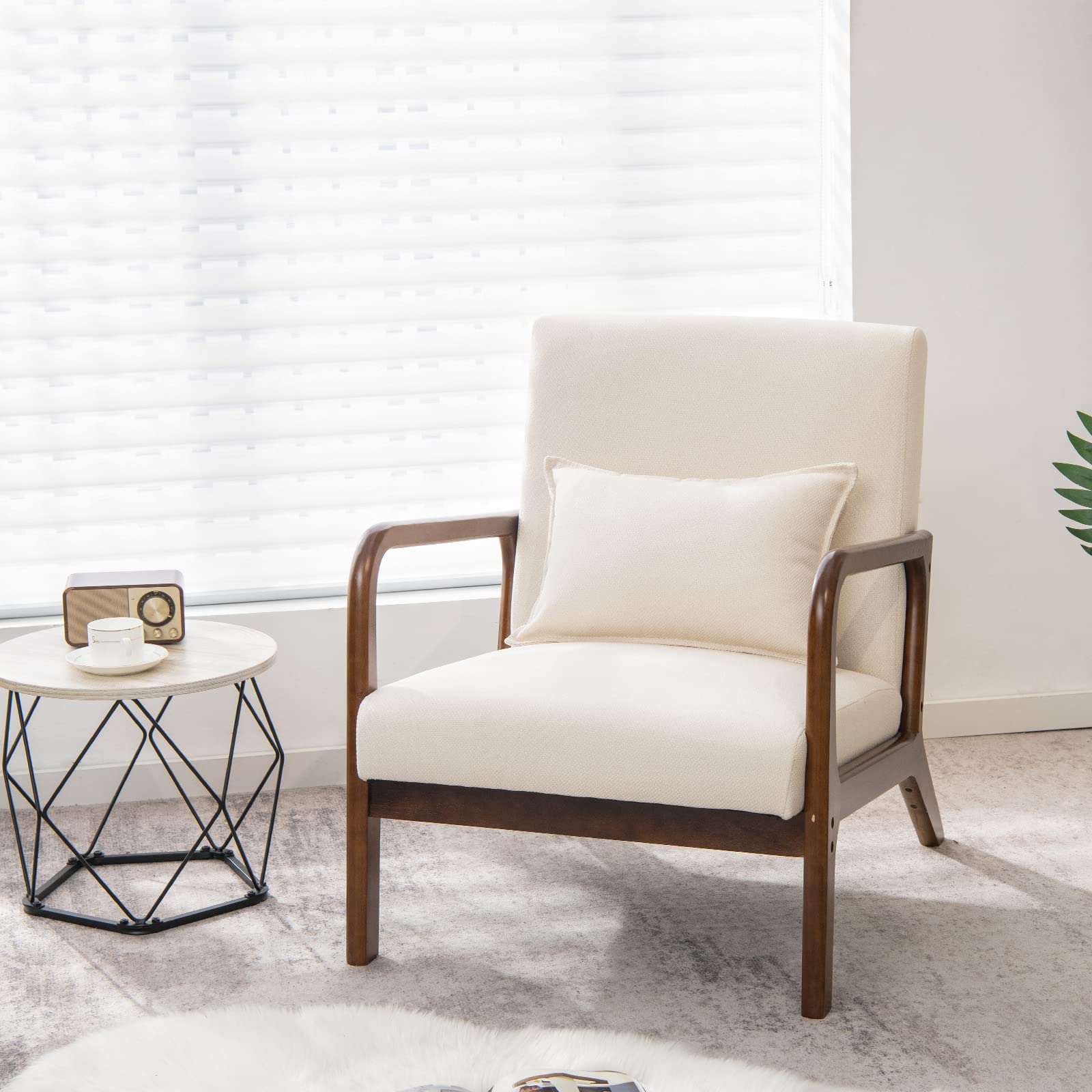 FANTASK Sessel, Modern Einzelsofa Holz mit Armlehnen, Loungesessel gepolstert für Wohnzimmer, Schlafzimmer, 65 x 79 x 77 cm, Beige