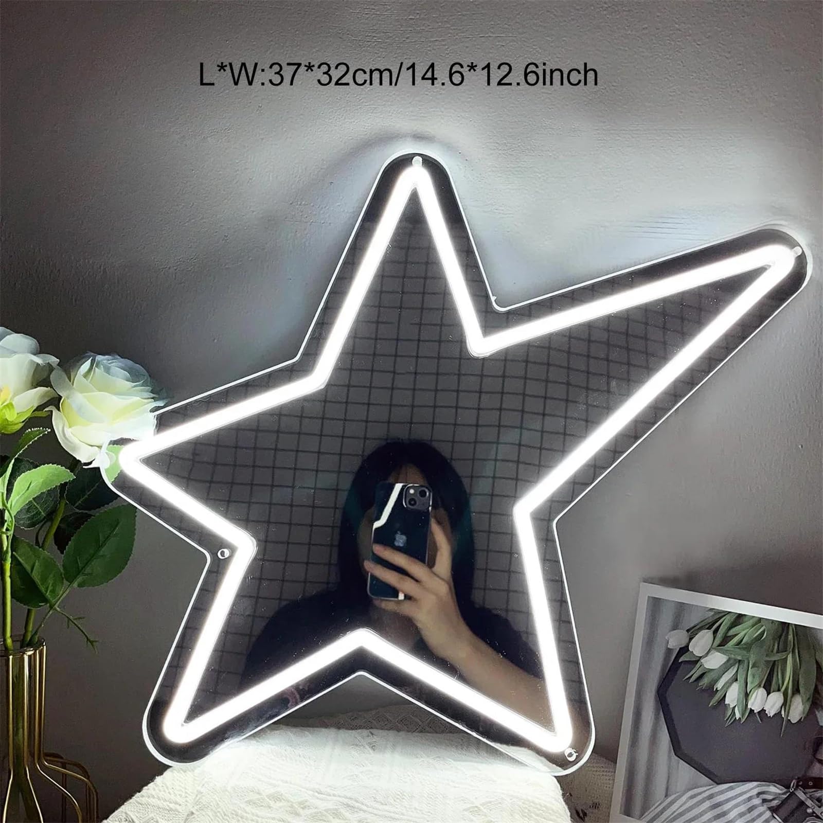Panneau Lumineux néon Miroir étoile pour décoration Murale, USB, LED, pour la Maison, la Chambre à Coucher, Les Jeux, Les fêtes de Filles, Les Chambres d'enfants, veilleuse