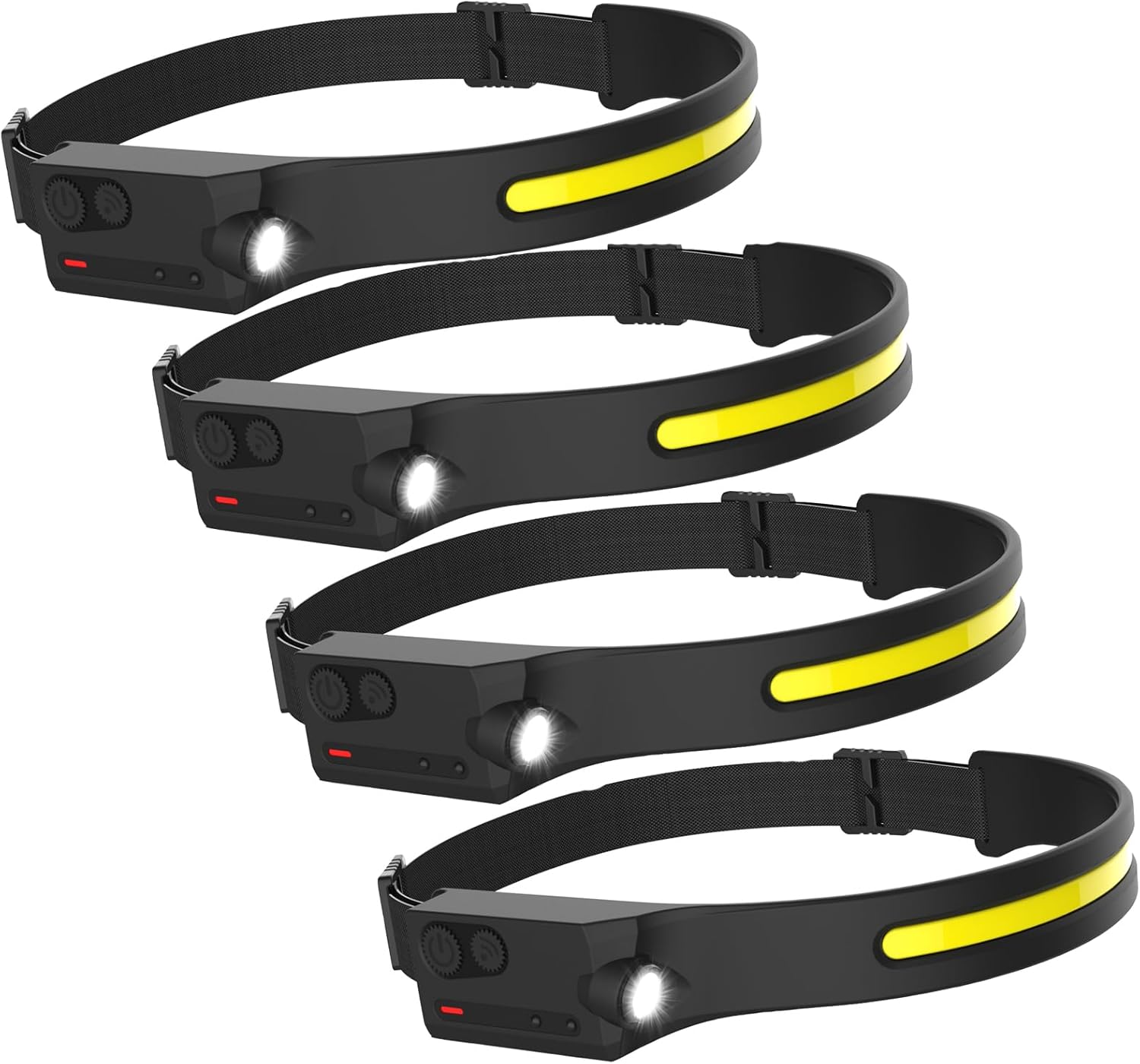 Pristar Rechargeable LED Headlamp with 230° Beam 5 Modes Head Lamp LED with Motion Sensor 350 Lumen Lightweight Head Light Flashlight for Outdoor Camping Hiking Running Travel, Pack of 4 Headlight