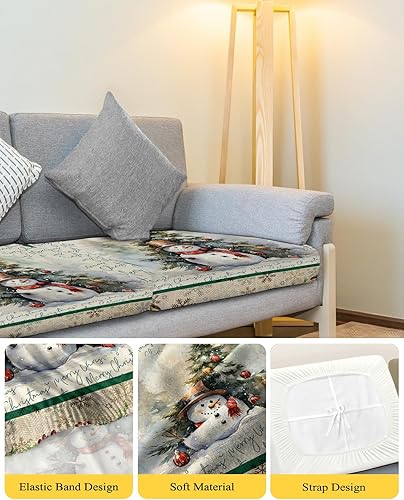Miniatura 4 de AMZRicher Christmas Sofa Couch Cushion Covers Washable, Pine Tree Snowman Snowflake Berry Removable Stretchable Sectional Couch Covers Slipcovers