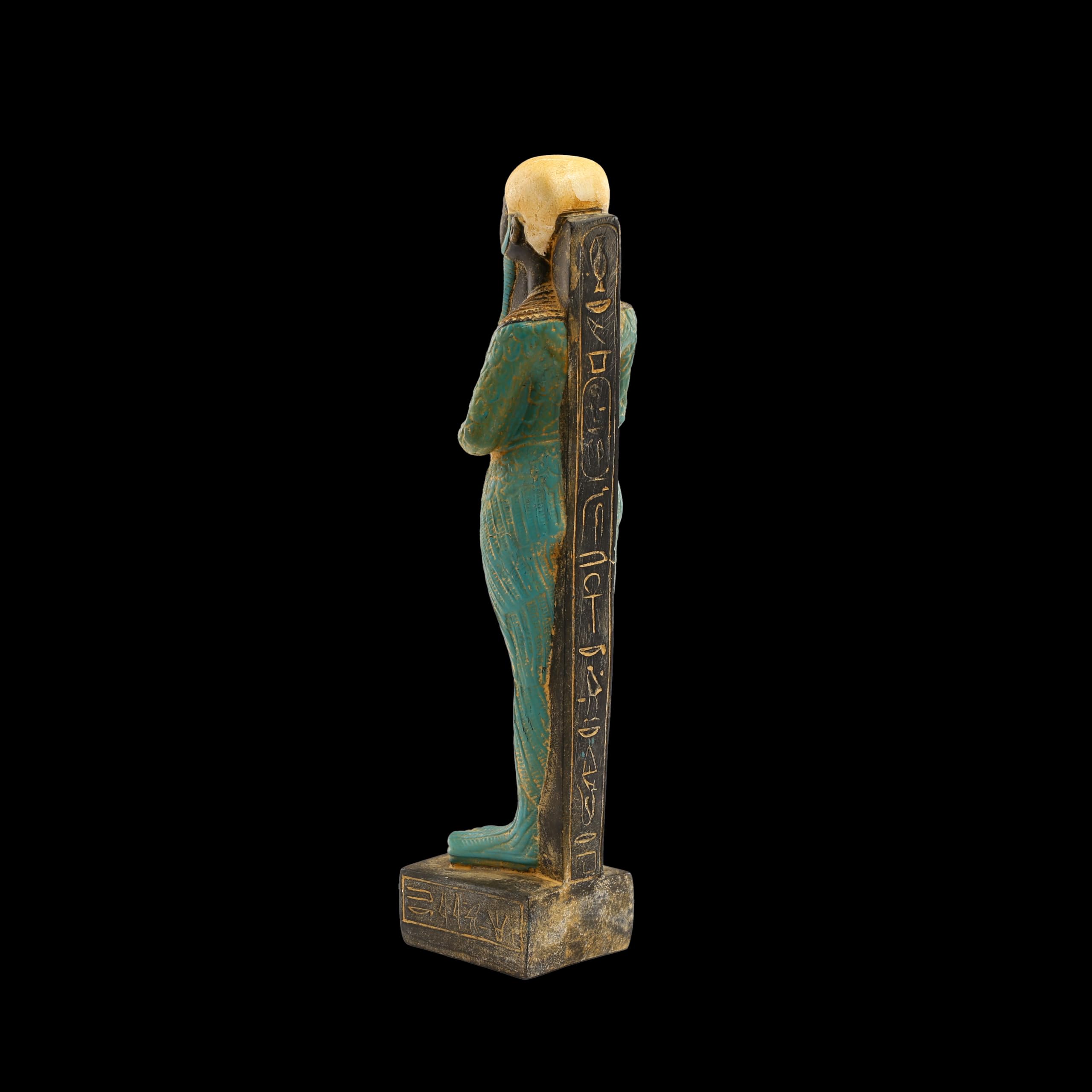 Statua egizia unica del dio Ptah degli artisti e artigiani, pietra pesante dipinta a mano, realizzata in Egitto.