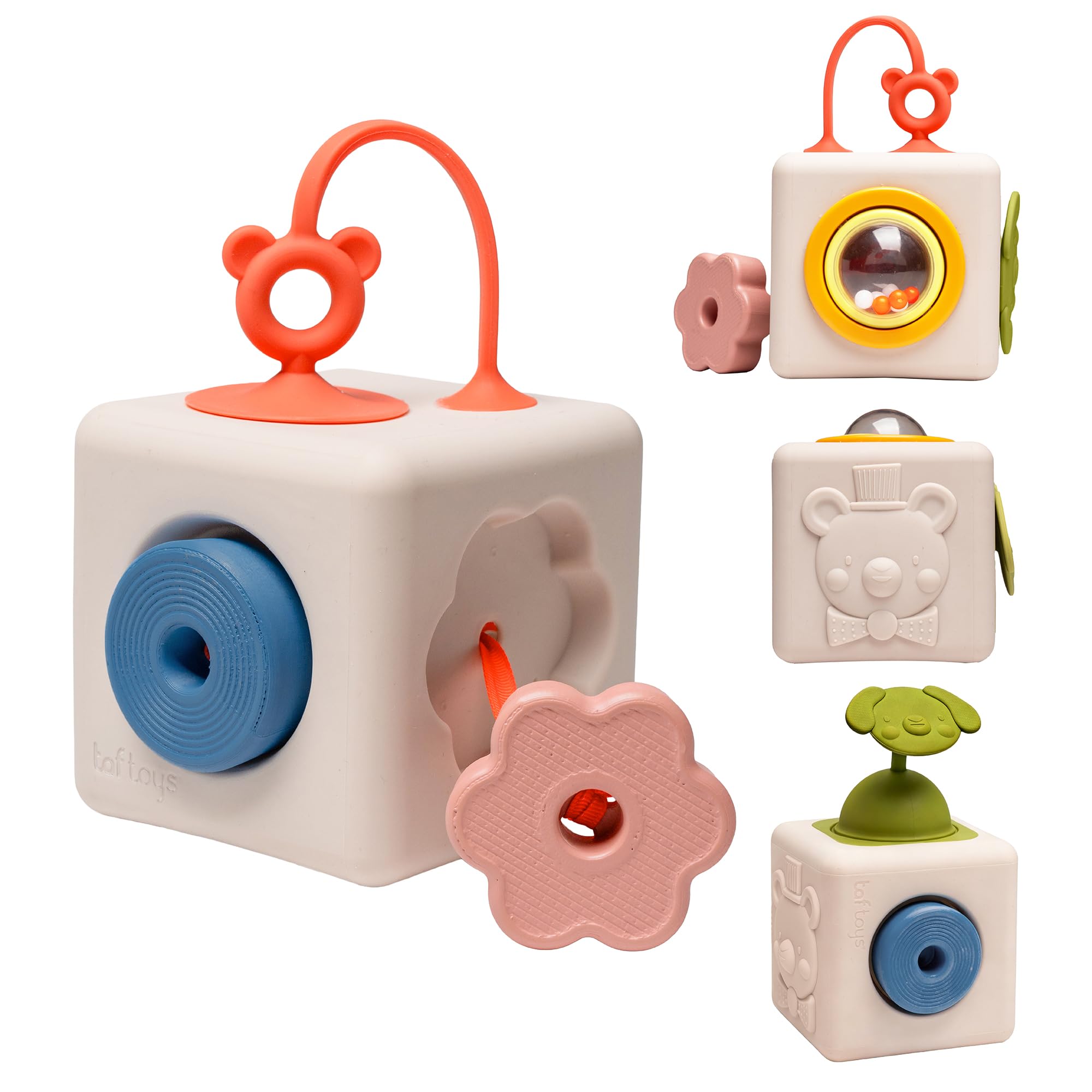 Taf Toys Busy Cube Toy Silicone Activity Cube. Pop-It, Shape-Sorting, Sensory Exploration Spinning Bead Ball Develop Motor Skills Problem-Solving Montessori Toys. for Baby 6 Months +