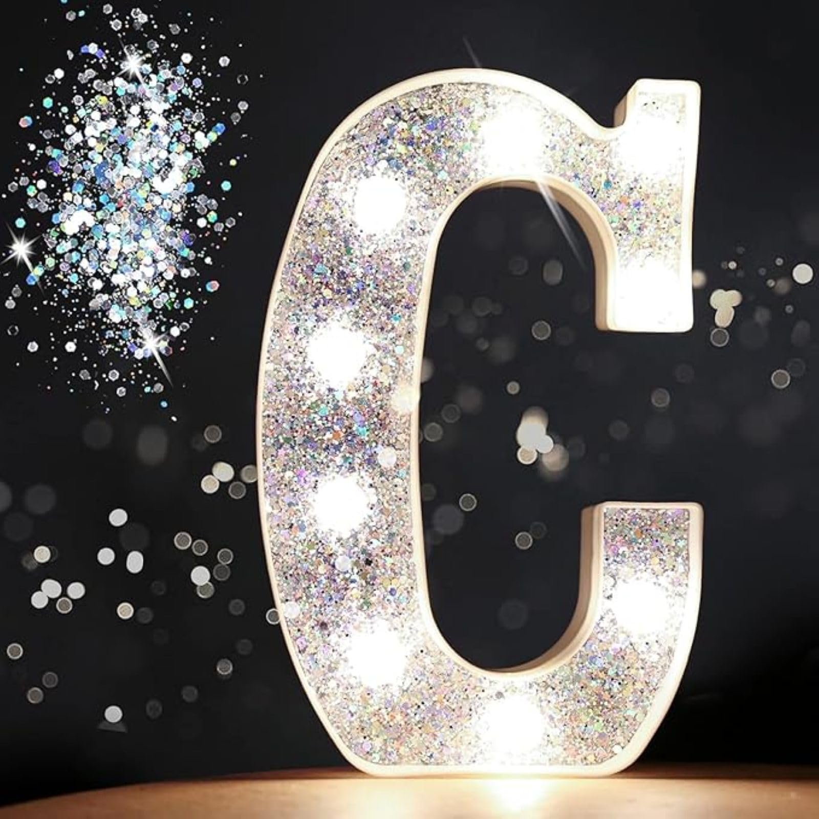 Jemnpela LED Marquee Letter Number Sign Lights Glitter Light Up Alphabet Figure Night Light for Birthday Party Wedding Home Bar Holiday Wall Decoration