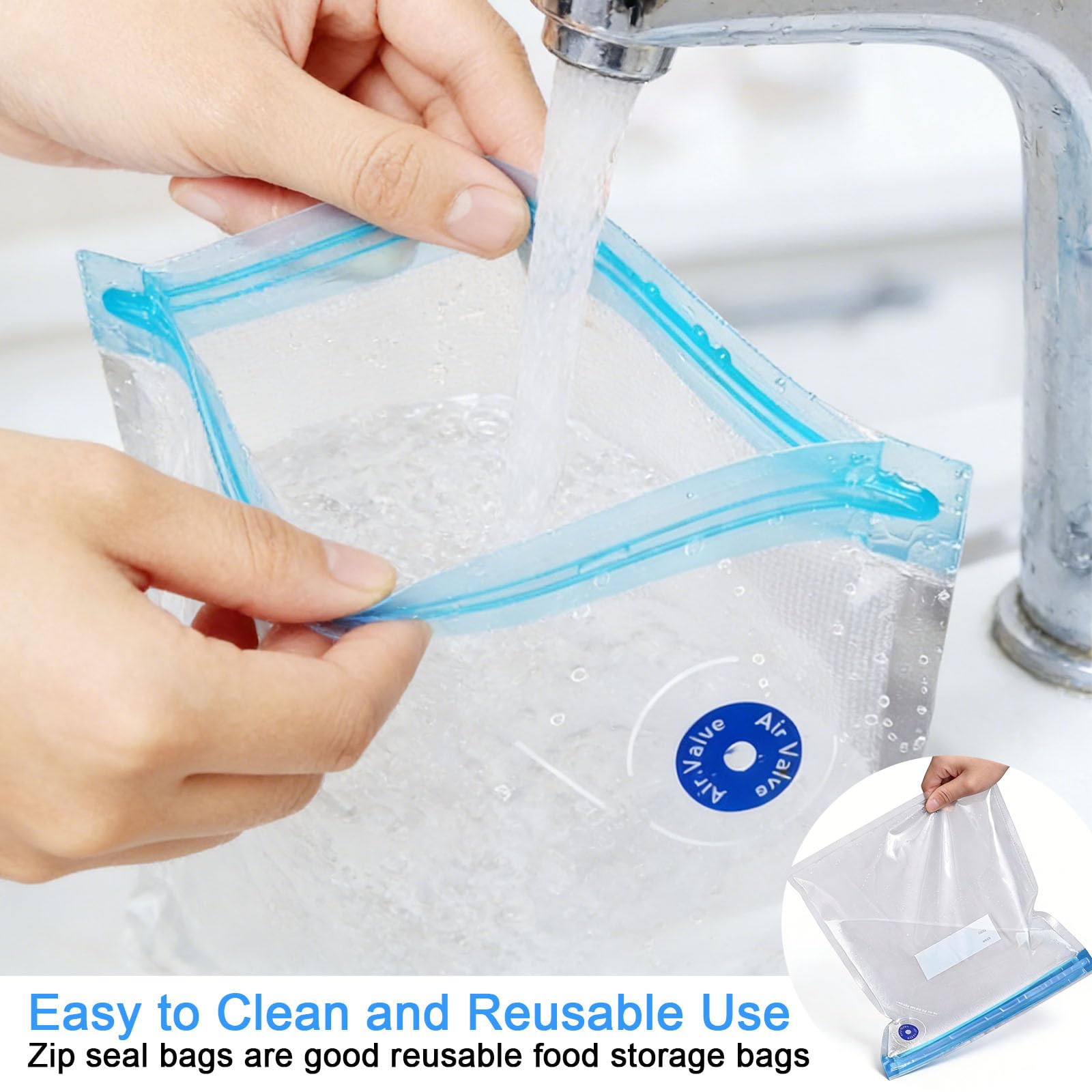 MOMODA Sous Vide - Juego de 30 bolsas de sellado al vacío reutilizables sin BPA con válvula de aire para cocinas Joule y Anova, bolsas de almacenamiento de alimentos al vacío seguras para congelador