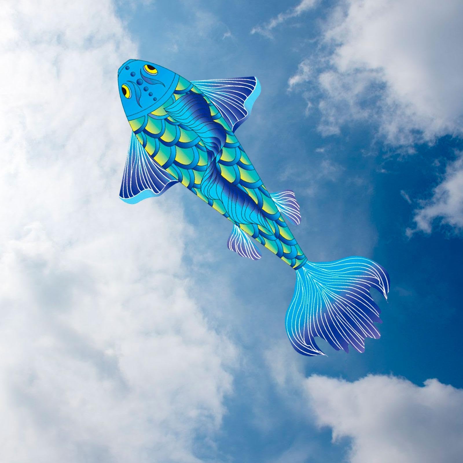 TISHITA Koi Drachen Beeindruckender Fischdrachen Kreativer Karpfen Outdoor Flugdrachen Spielzeug Aus Polyester für Geschenk Strandausflug Und Kinderfreizeit, Blau