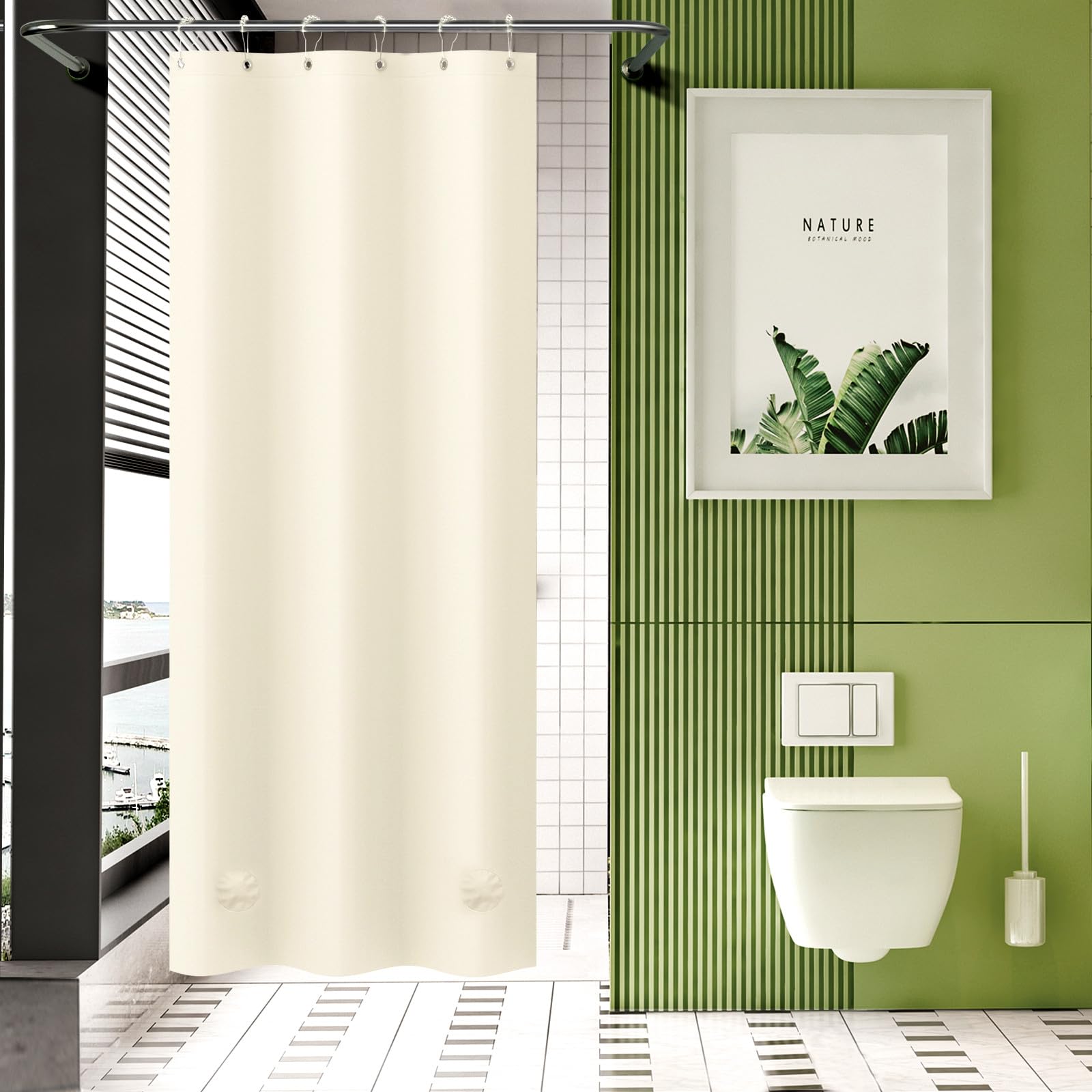 AmazerBath Stall Shower Curtain 36x72, Beige Shower Curtain Plastic, Small Shower Curtain Liner Cream Heavy Duty Thick PEVA, Walk in Shower Liner with 2 Weighted Stones and 6 Grommet Holes