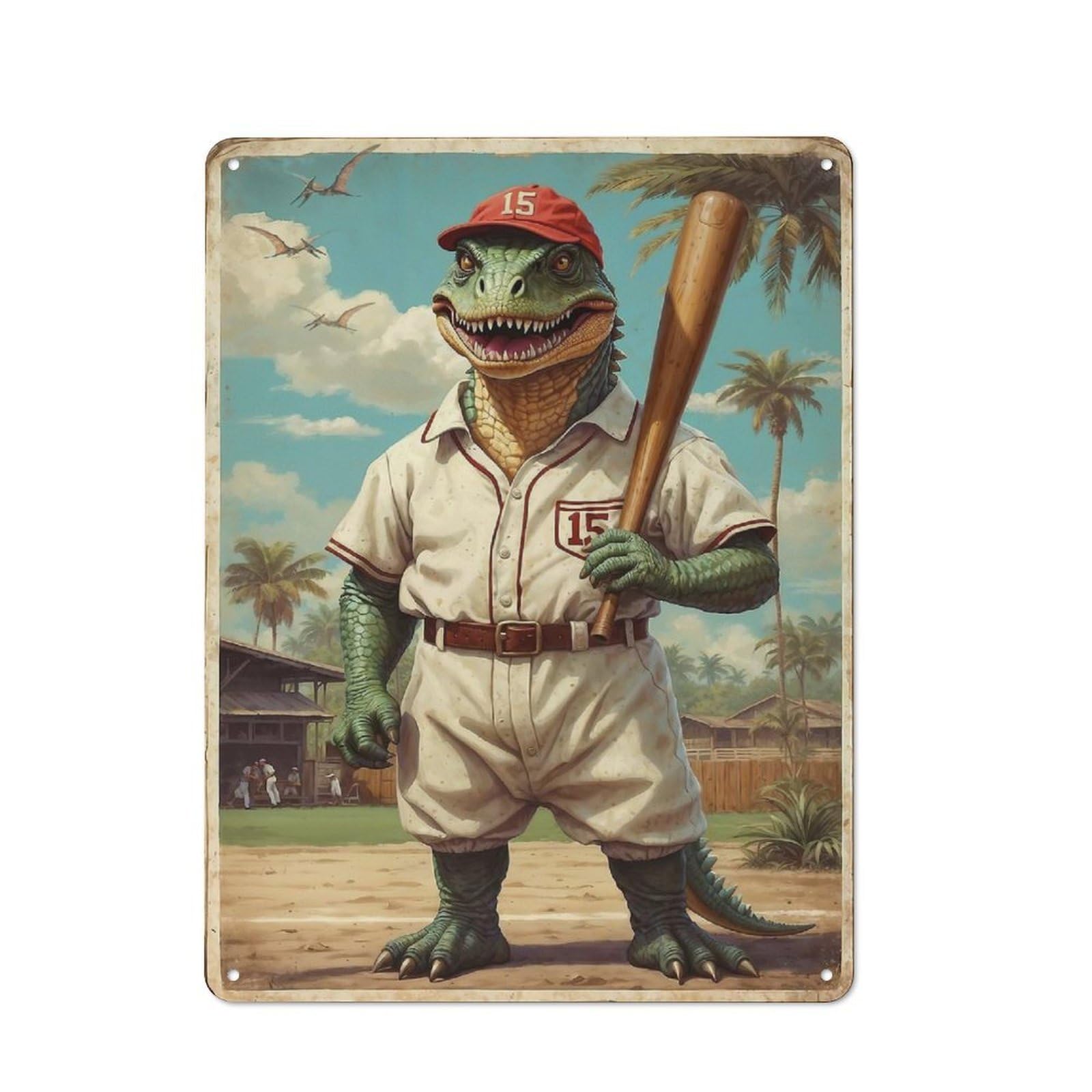 Junmoney Dino Ballpark Legend 15 Retro Metal Wall Sign 40X30cm For Man Cave Or Games Room, For Man Cave Decor Fans Refreshing A Room In Autumn