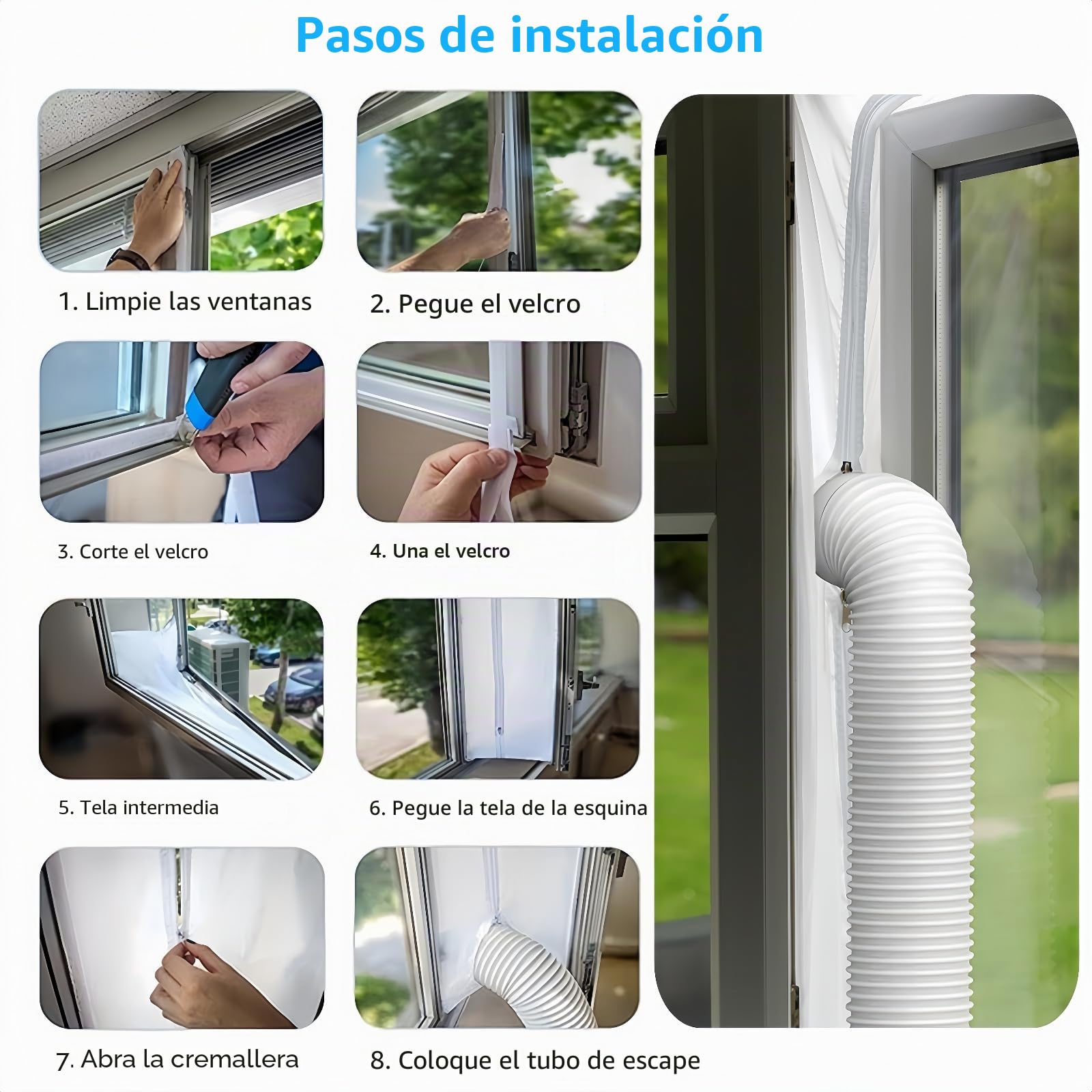 Kit Sellado Ventana Aire Acondicionado Portátil, 400cm Dual Cremallera Cubierta Aislante Termico Ventanas Aire Acondicionado Bloquea El Aire Caliente