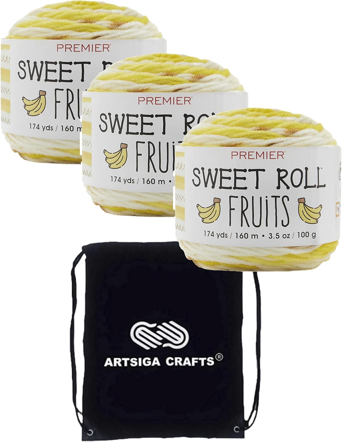 Premier Yarns Sweet Roll Fruits Lime 2056-07 (3-Skeins - Same Dye Lot) Worsted Medium #4 Acrylic Yarn for Crocheting and Knitting with Project Bag