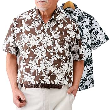 GROWN【2】アロハシャツ 総柄 綿100% 半袖 日本製 可愛い 夏 Amazon.co.jp: 綿100％ 半袖アロハシャツ 2色組 GV-027 しおり型