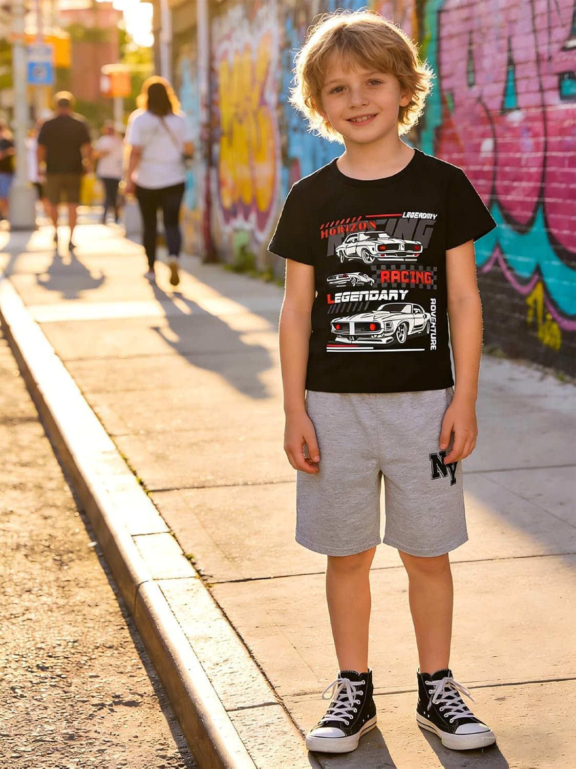 Boys Clothes 2-Piece Summer Outfit Car Print T-Shirt & Letter Print Shorts for Kids Clothing Set 6-12Y - Image 6