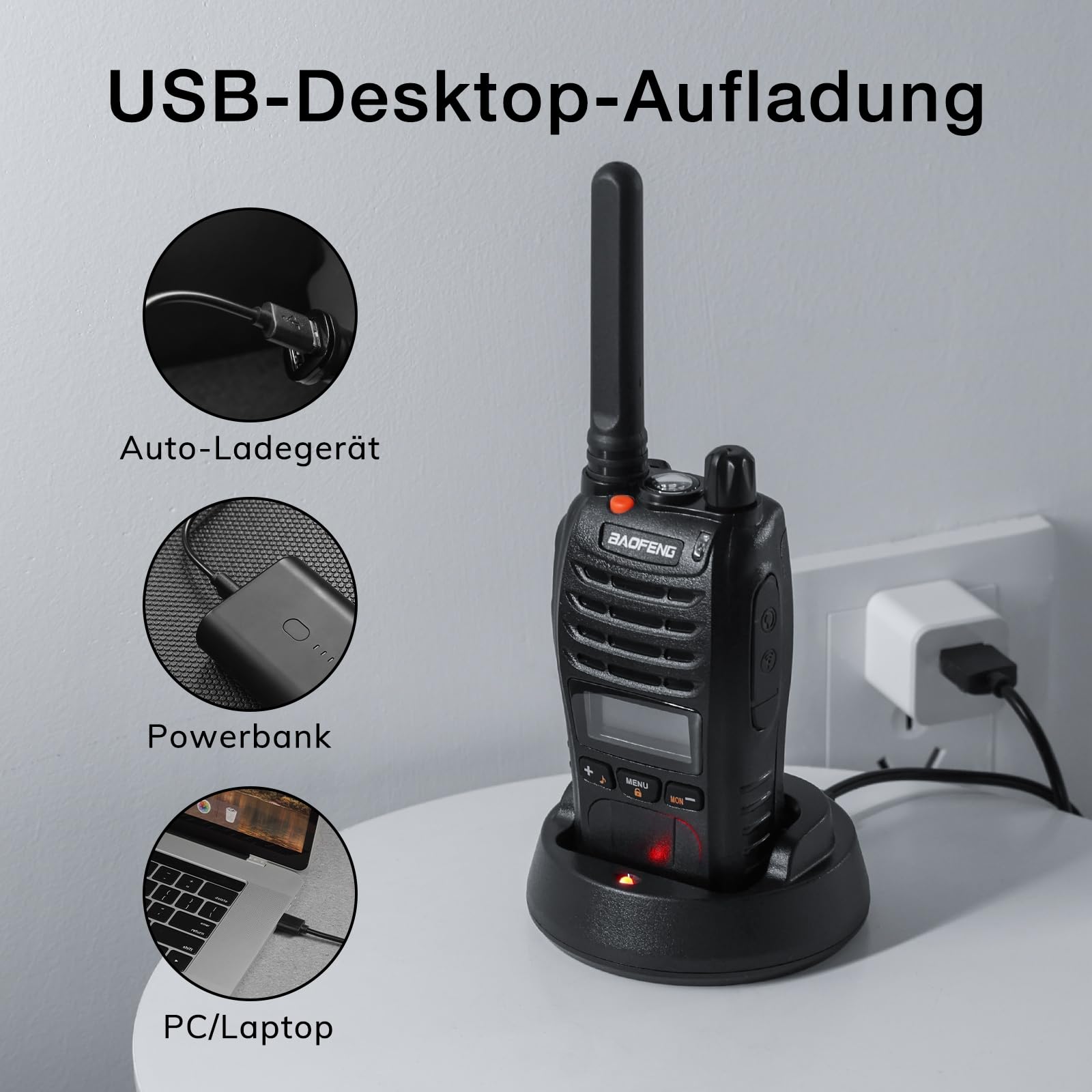 BAOFENG BF-88ST Pro PMR446 Walkie Talkie, Verbesserte Wiederaufladbare Lizenzfreie Funkgeräte mit Großer Reichweite, LCD-Display, VOX-Dual-Watch, Desktop-USB-Ladegerät und Ohrhörern, 4er-Pack