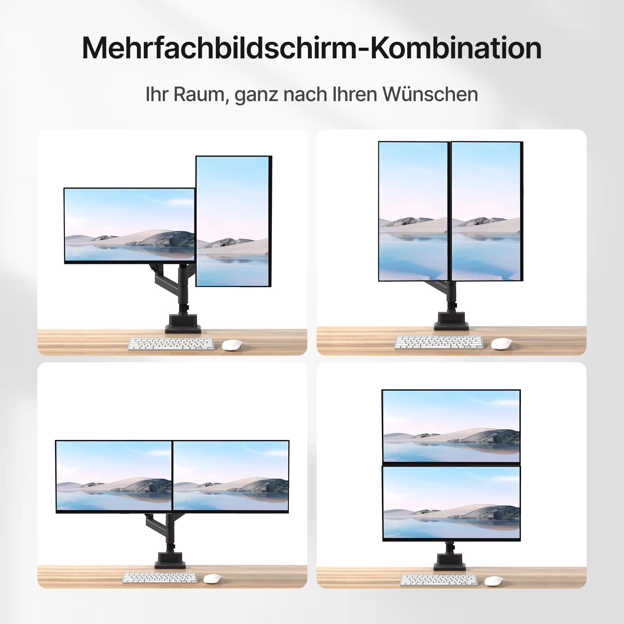 monTEK Supporto per monitor per 2 monitor da 35, 34, 32, 27, 24, 22, 19, 17 pollici | Braccio per monitor alto, supporta 1-16 kg, VESA 75/100, inclinabile, girevole, nero