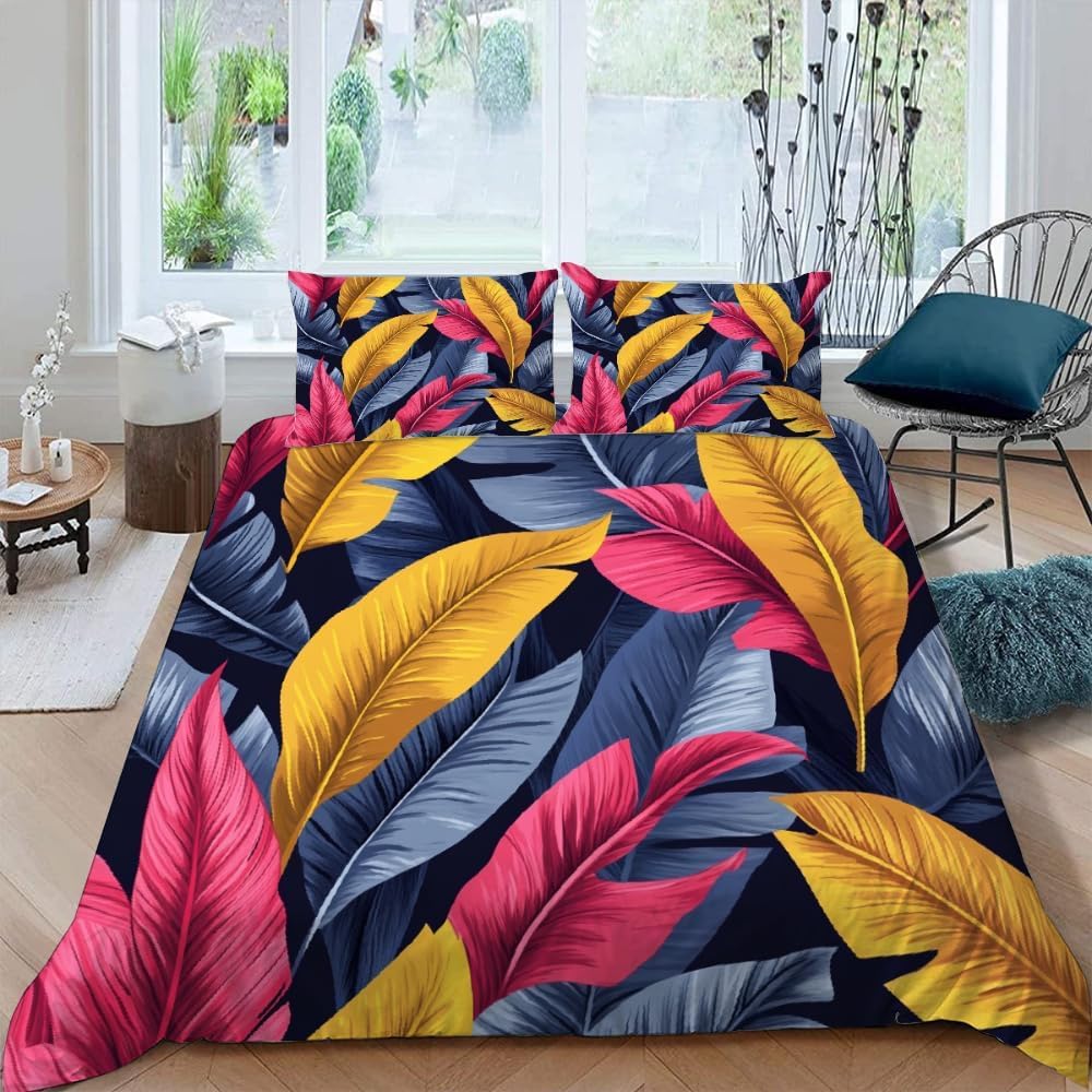Housse de couette 140x200 imprimée 3D feuilles en microfibre douce avec zip invisible