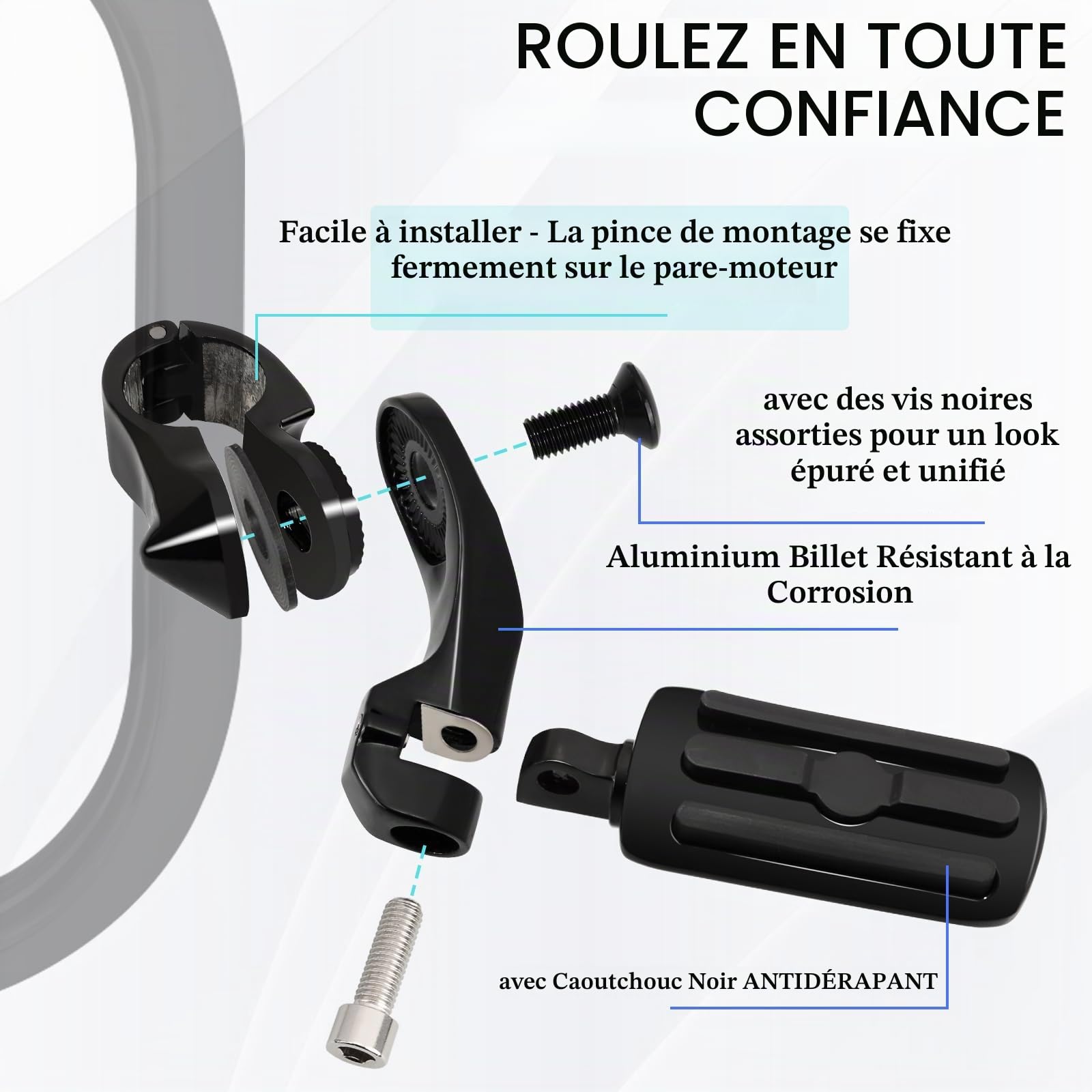 Repose-pieds d'autoroute réglables de 32 mm avec kit de montage court coudé, universel pour Harley, Honda, Kawasaki, Suzuki, Yamaha, Indian, Victory avec protection moteur/barre de