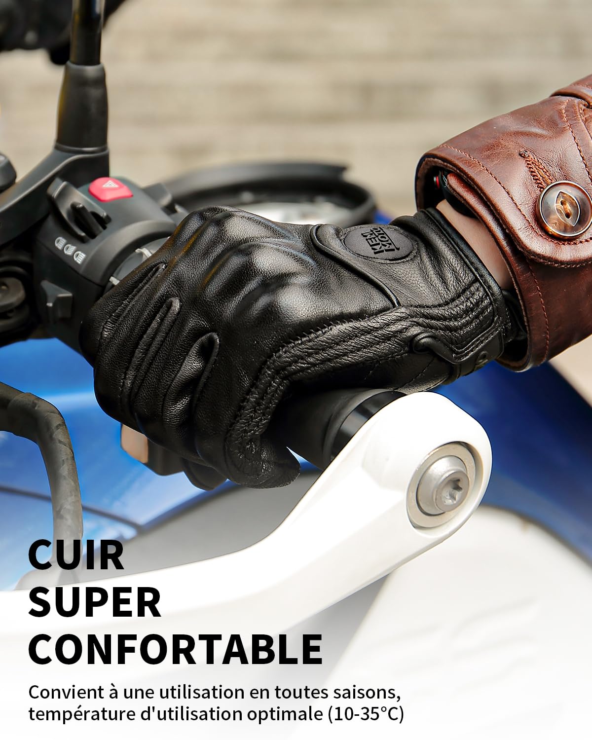 KEMIMOTO Gants Moto en Cuir pour Hommes et Femmes, Protection des Articulations, Écran Tactile et Respirant, Doigts Complets pour Le Motocross et Tir