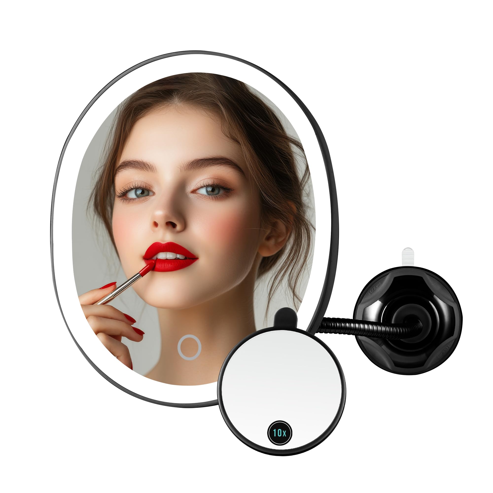 OVENTE 9'' Rechargeable Lighted Wall Mount Makeup Mirror for Bathroom with Mini Magnetic 10X Magnifying Mirror, Touch Scre...