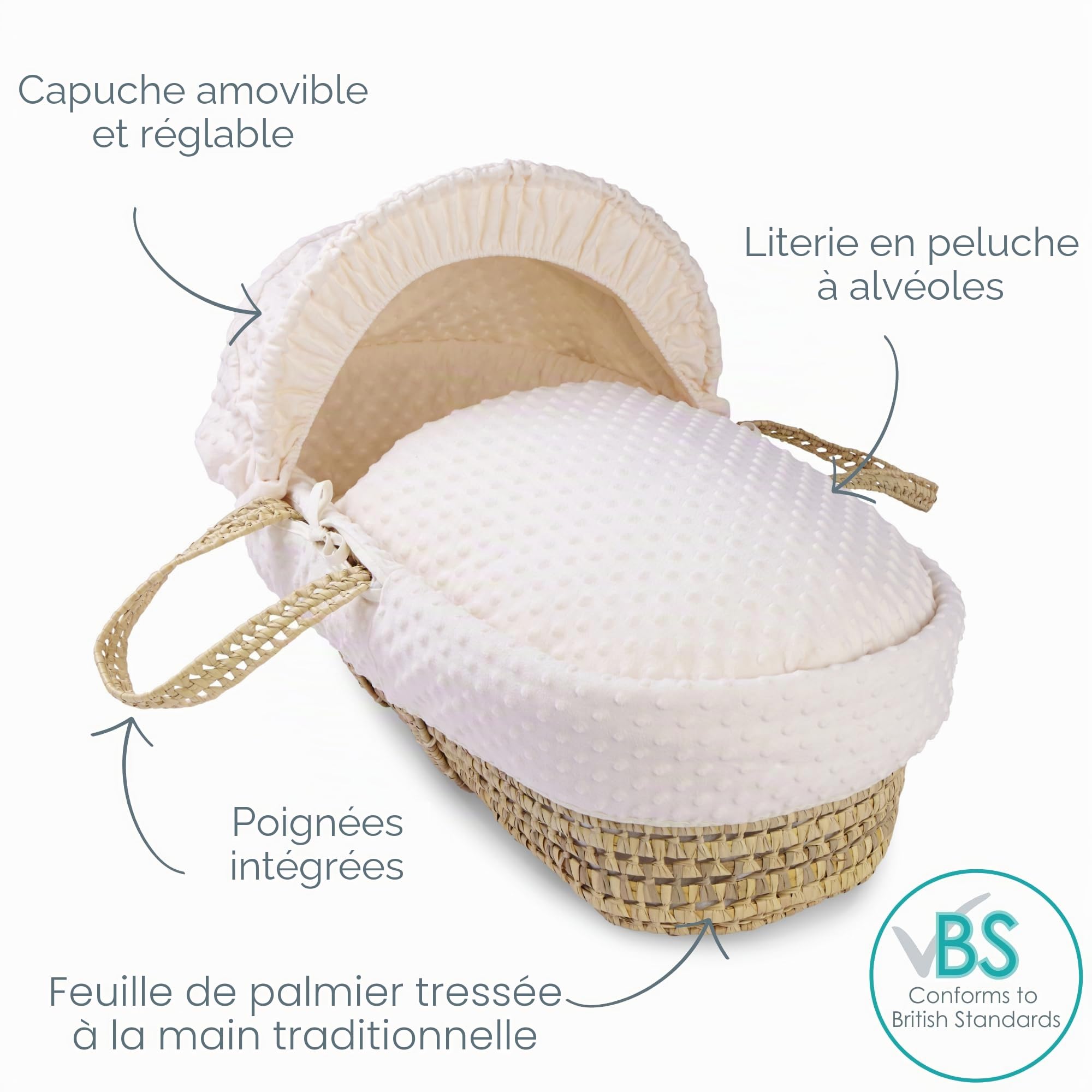 Clair de Lune Couffin en palmier à fossettes – 75 x 28 cm (crème)