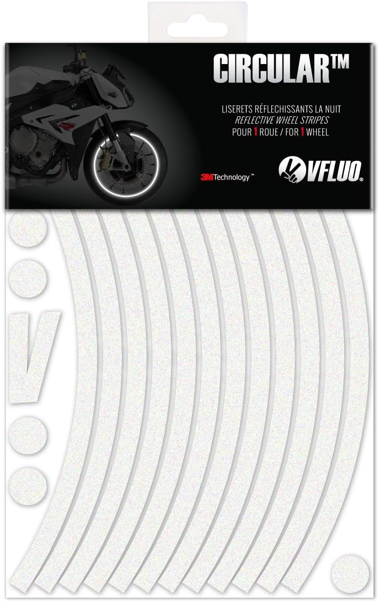 VFLUO - Motorcycle Reflective Wheel Stripes kit, 1 Wheel Rim Stickers Pack, 3M Technology™ - High lateral Visibility, Discreet and Design, Easy Installation