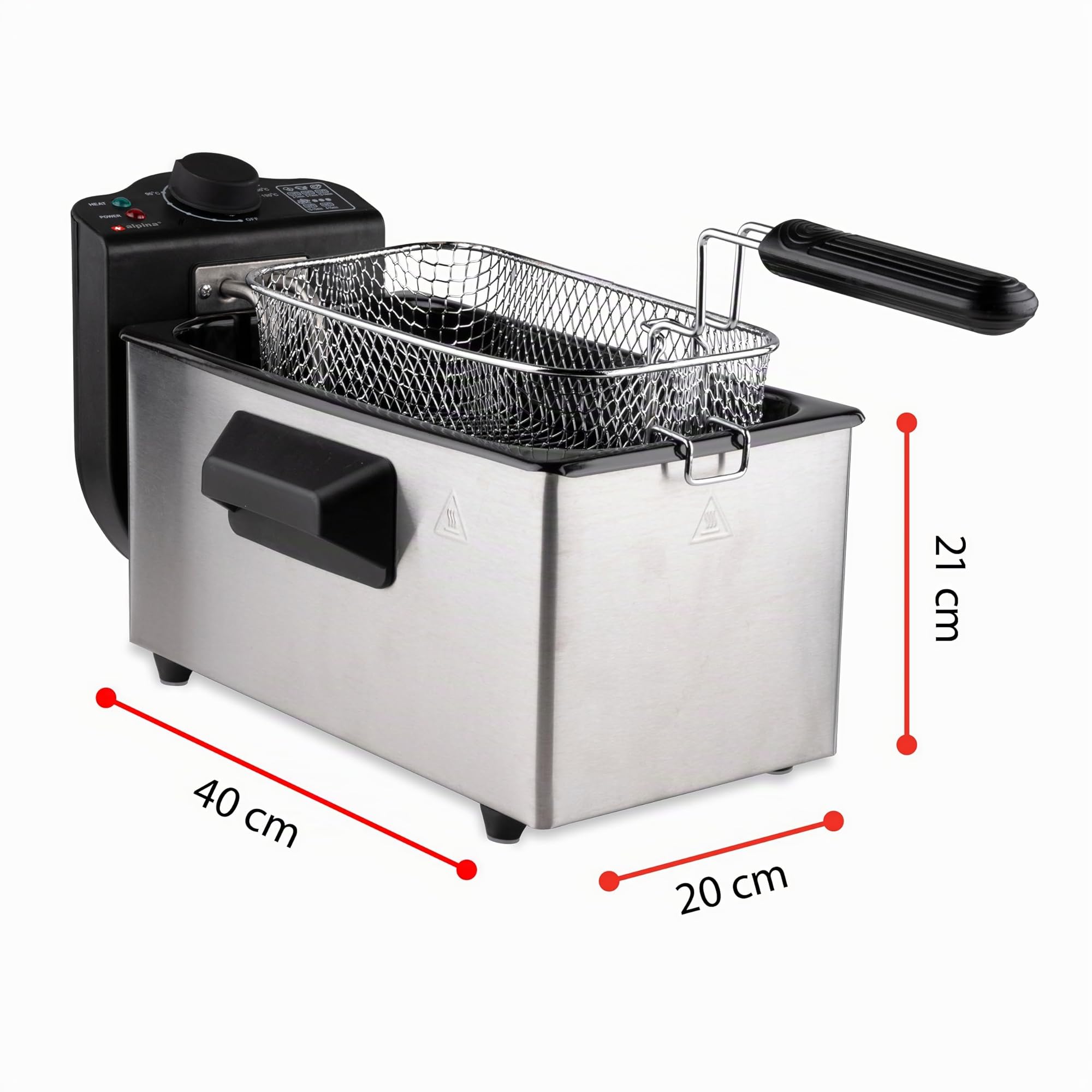alpina Friggitrice - Friggitrice - 3 Litri - 2000 Watt - Acciaio inossidabile - Con Pulsante Termostato