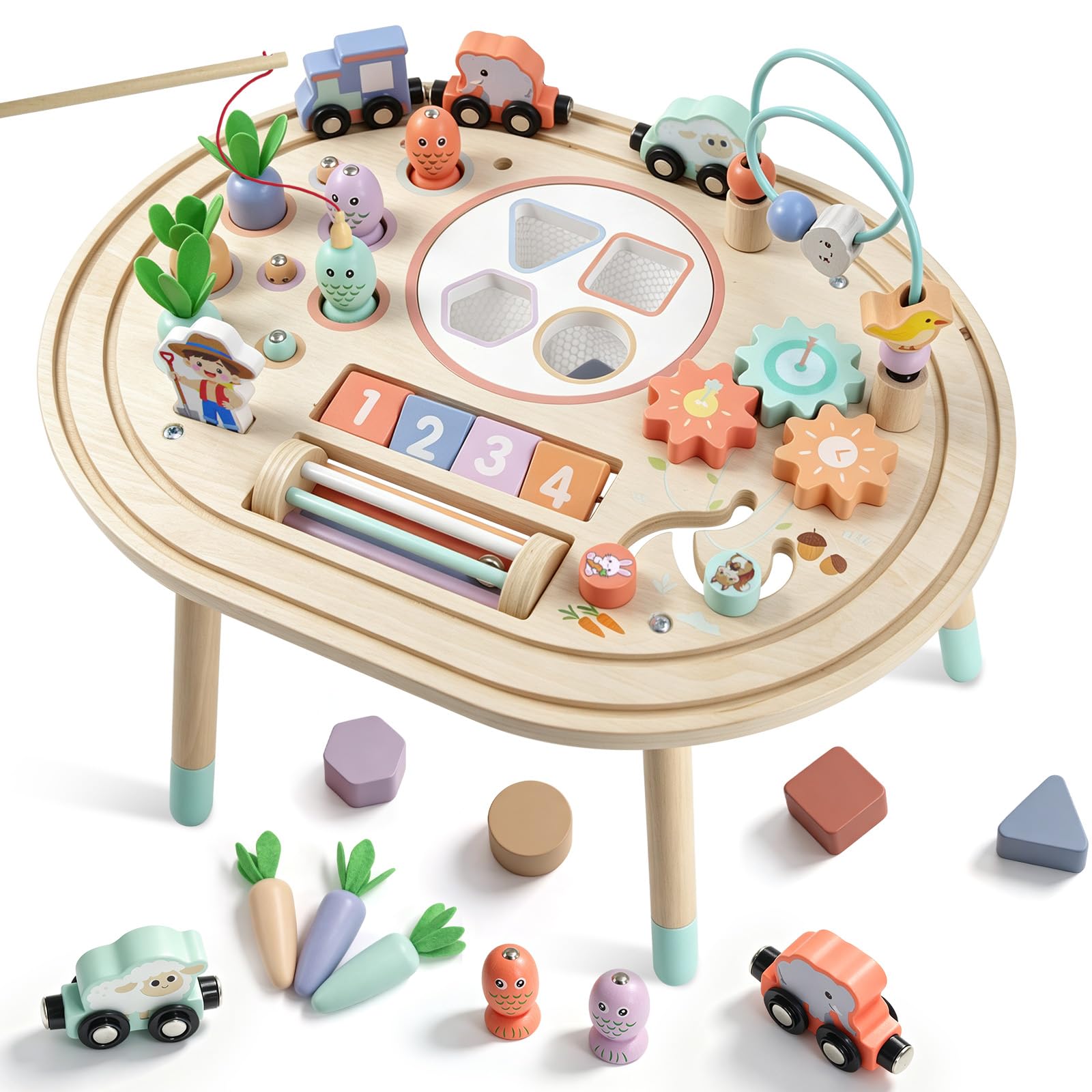 10 in 1 Montessori Spielzeug – Aktivitätstisch aus Holz ab 1 Jahr | Motoriktisch Motorikspielzeug Spieltisch für Motorikschleife, Montessori Lernspielzeug für Kinder ab 18 Monaten
