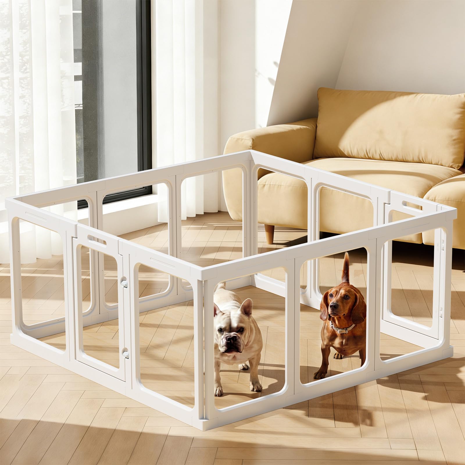 Gardner Pet Recinto para Perros en Acrílico Transparente, Corral Antirayaduras y Antideslizante, Parque Modular para Cachorros, Gatos y Conejos, Fácil de Limpiar y Expandible-12 Piezas- Blanco