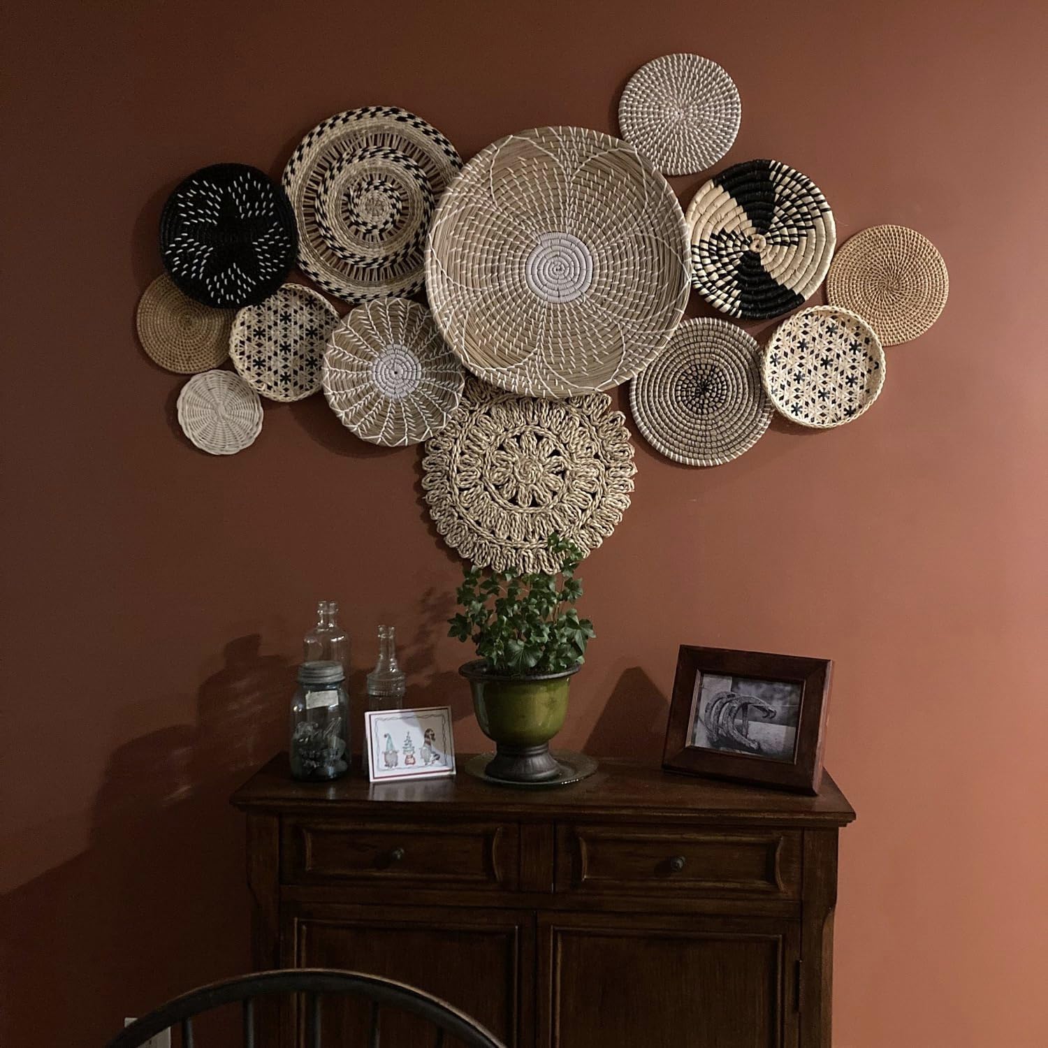 Set of 13 Basket Wall Decor, Boho Decor, Bohemian Wall, Woven Baskets, Wicker Tray, Boho Wall Art, Hanger Wall Plate