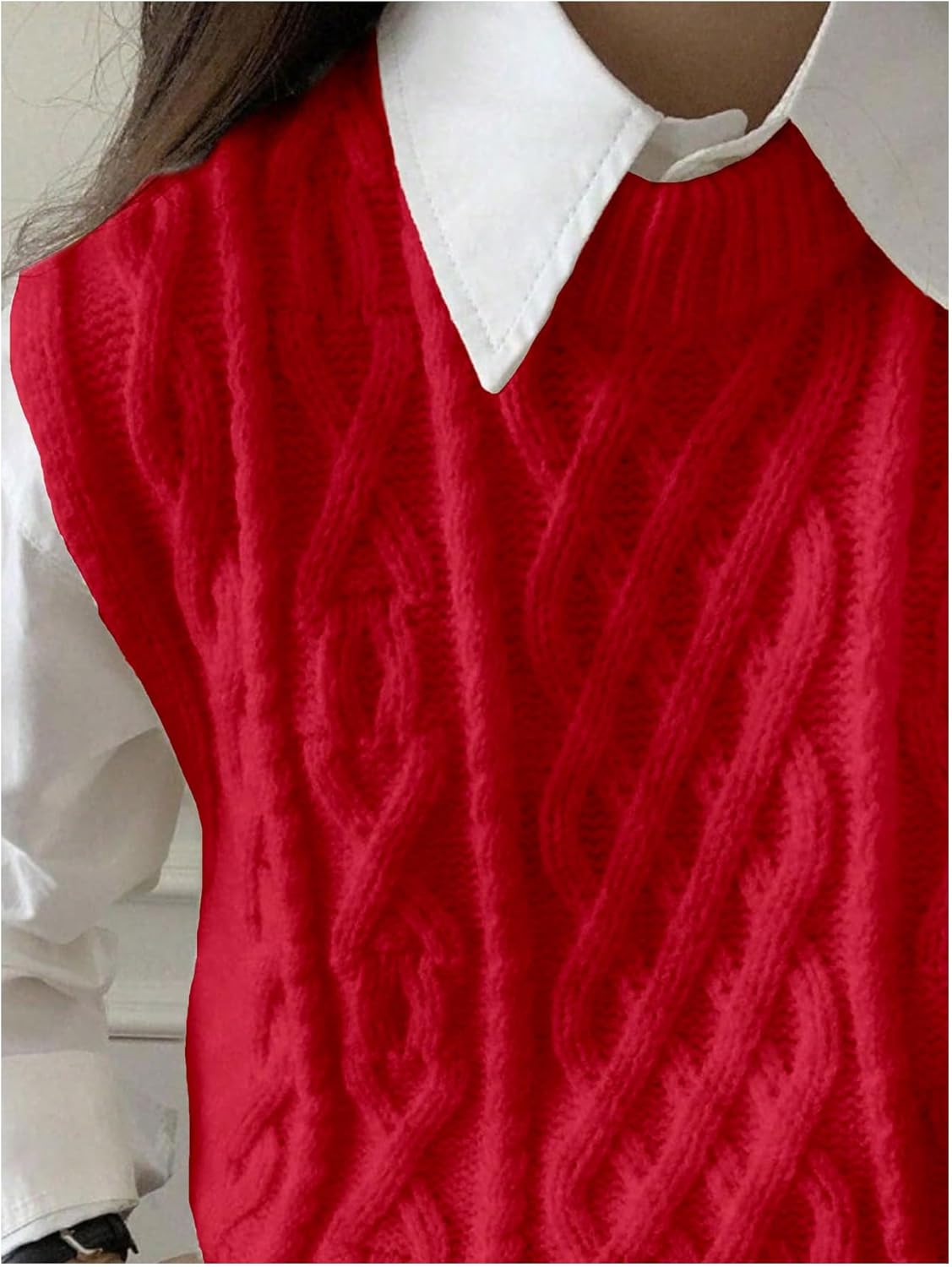 Verdusa Women's Cable Knit Sweater Vest Sleeveless Tops Festival Nye Outfits Preppy Clothes