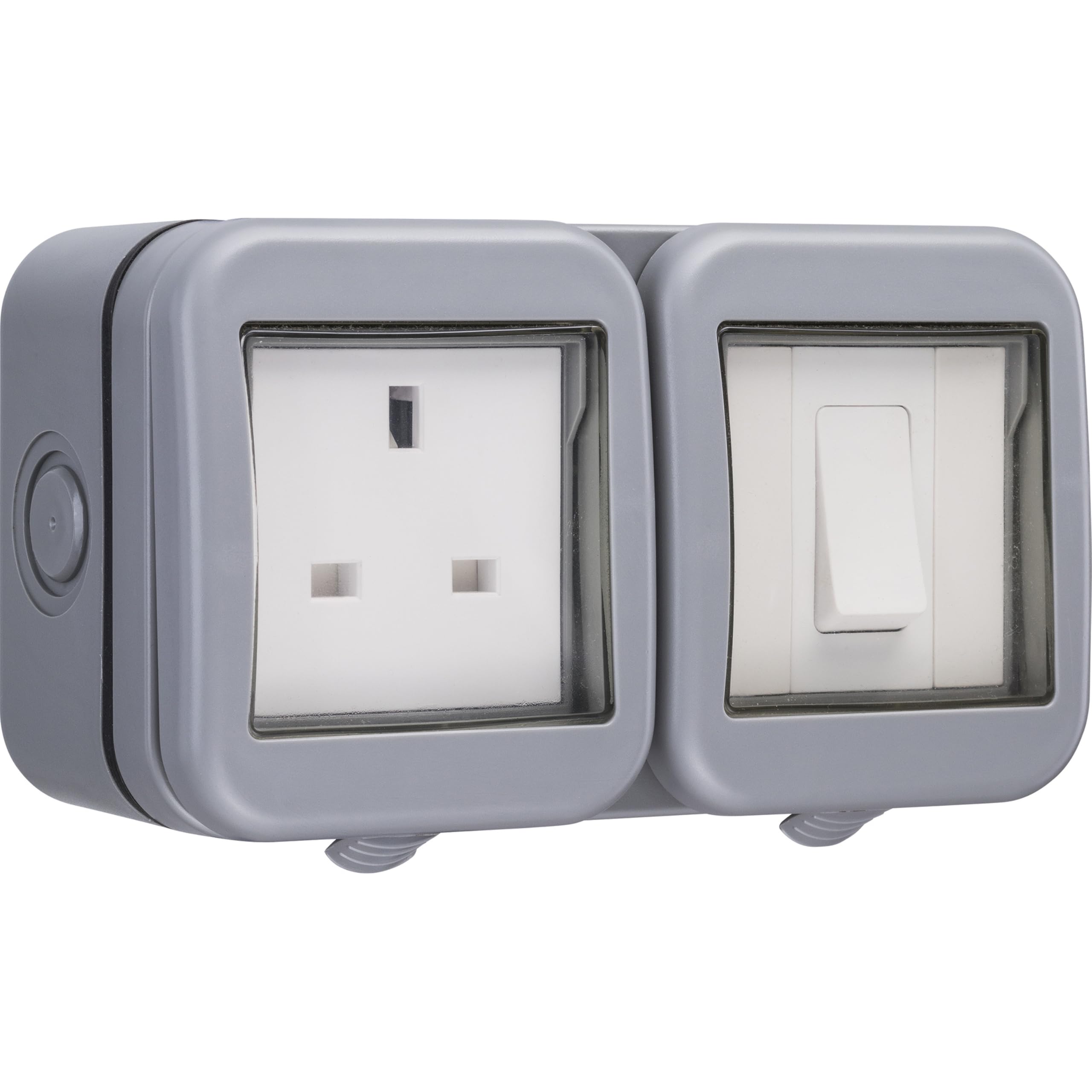 BG Electrical Outdoor Single Unswitched Power Wall Plug Socket and Single Wall Switch Combo, Weatherproof, 13A, IP55 Rated, WPB21