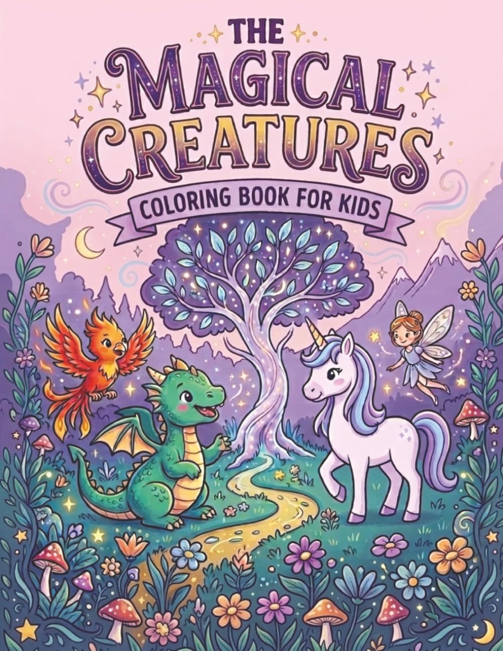 Magical Creatures coloring book for kids: Fun and Easy Fantasy Coloring Pages with Dragons, Mermaids, Unicorns, Fairies, and More – Includes Magical Fun Facts
