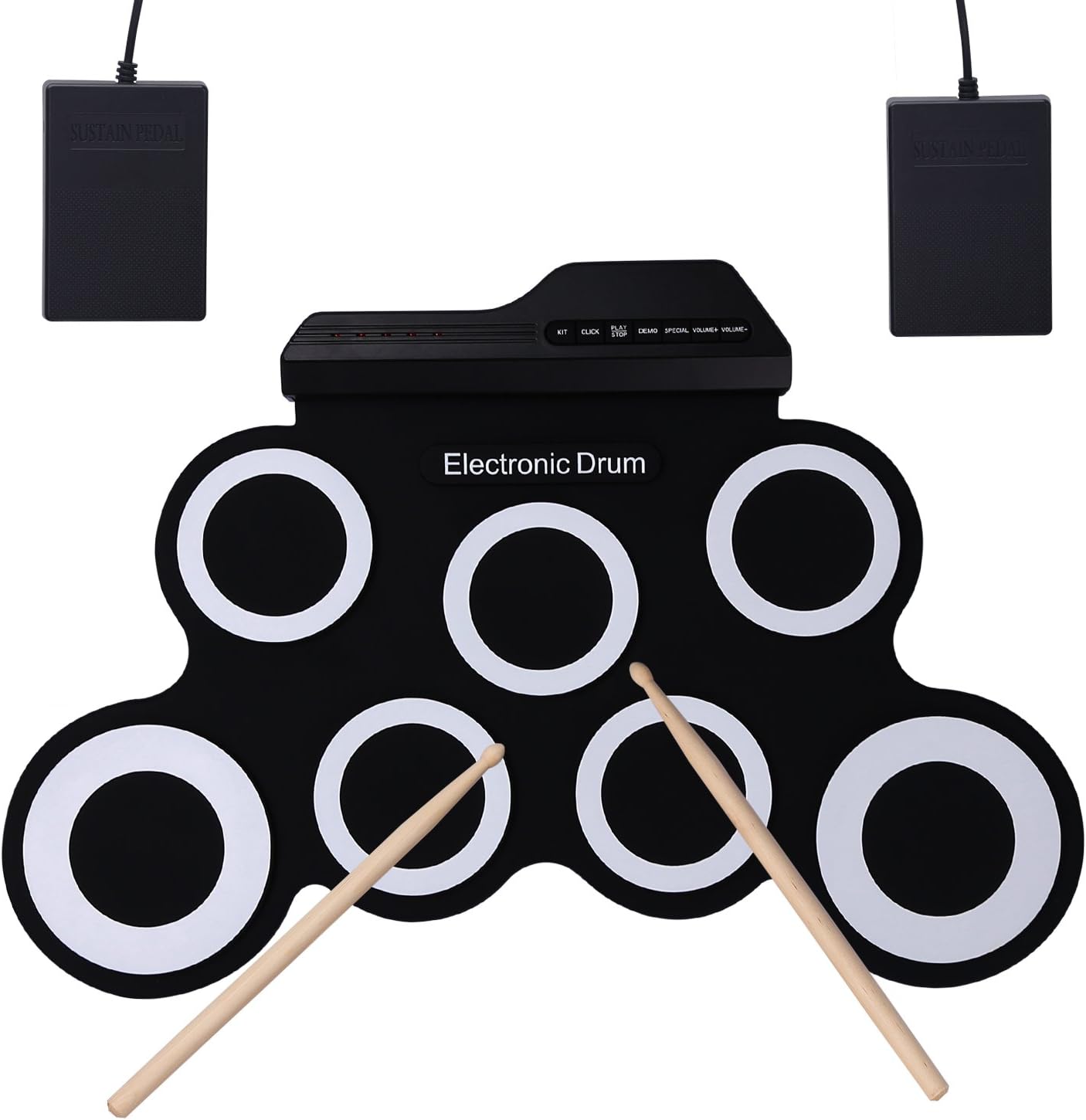 Electronic Roll Up Drum Set, YOSASO Electric Portable Training Battery Pad, Portable Folding Drum with 2 Pedals and 2 Chopsticks for Children and Beginners
