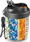 Pill Organizer,Supplement Organizer with 7 Compartments,Anti-Mix Medicine Organizer,with Wide Openings Design,Easy to Use,Pill Case Includes 20 Pcs Labels, Pill Dispenser (Black)