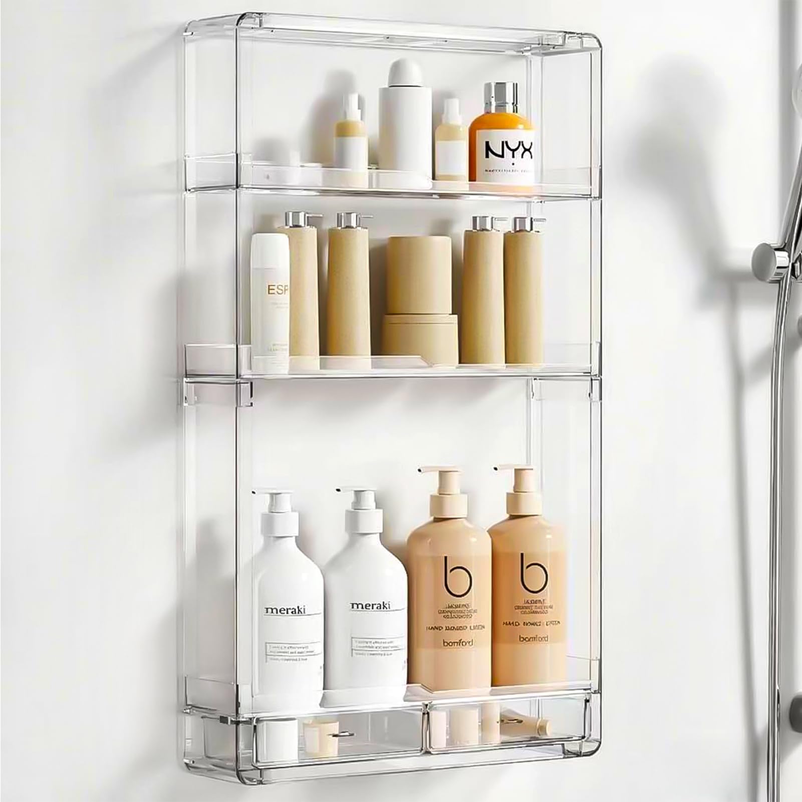 starogegc Shower Caddy Adhesive X-Large Capacity Bathroom Organizers and Storage No Drill Shower Organizer Clear Wall-Mounted Bathroom Storage