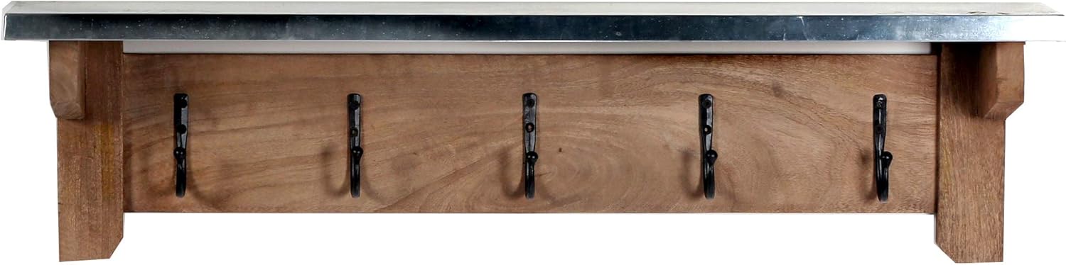 Millwork 40" Medium Wood and Zinc Hook Shelf