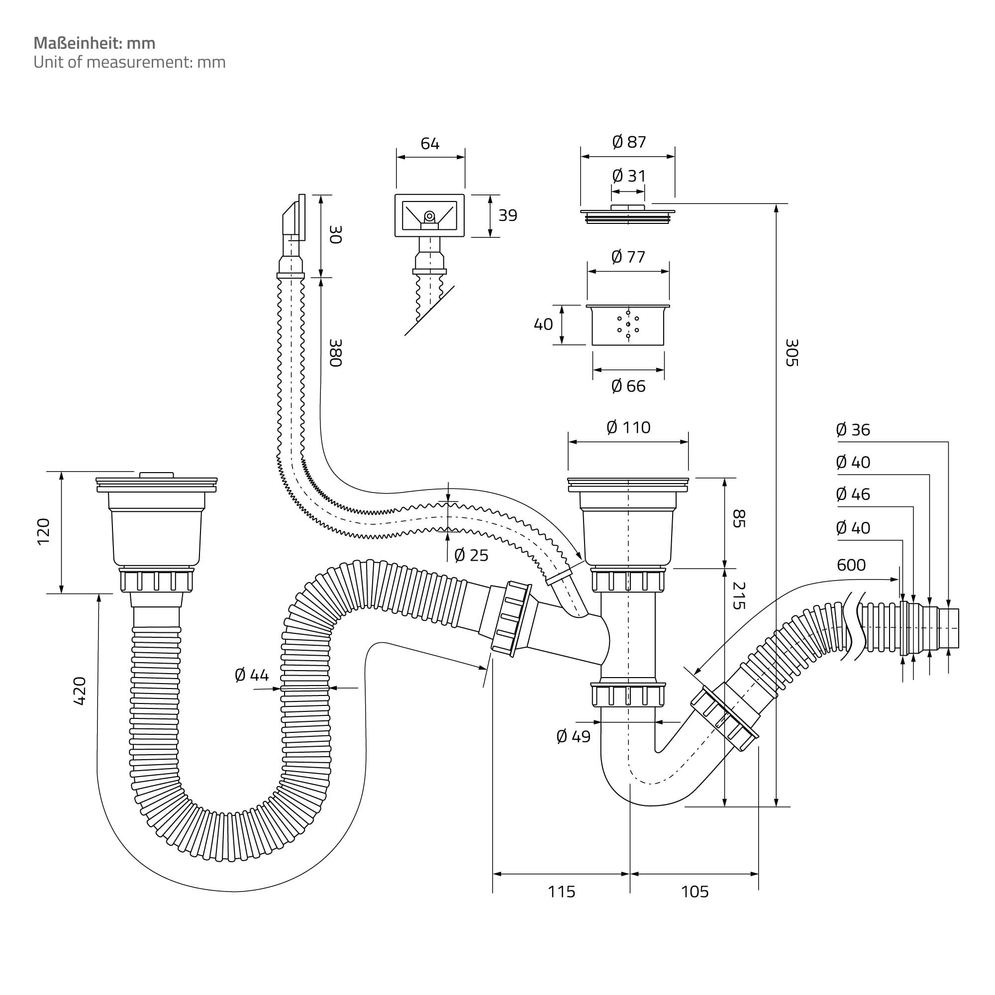 ML-Design Fregadero de Cocina Doble 81,5 x 40 cm de Acero Inoxidable Antracita Lavabo con 2 Cubetas y Sifón Rectangular Bajo Encimera con Juego de Desagüe y Rebosadero Resisten a la Corrosión
