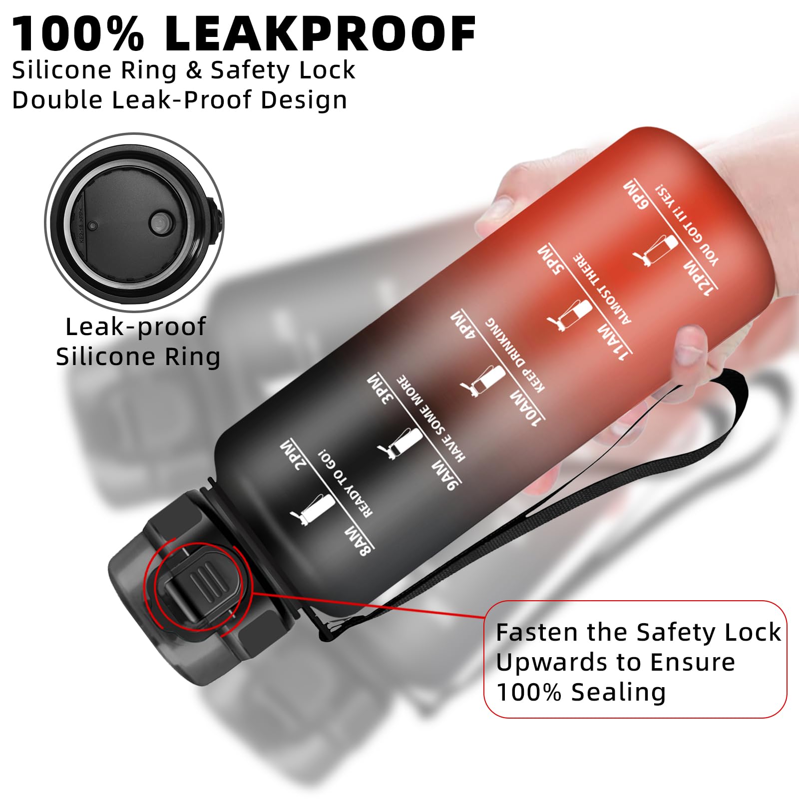 Borraccia 1.5 litri, Borraccia Palestra, Borracce Senza Perdite, Facile da Pulire, Borracce Motivazionale, con Filtro, Bottiglia Graduata, Facile da Trasportare, per Campeggio, Fitness, Corsa, Yoga