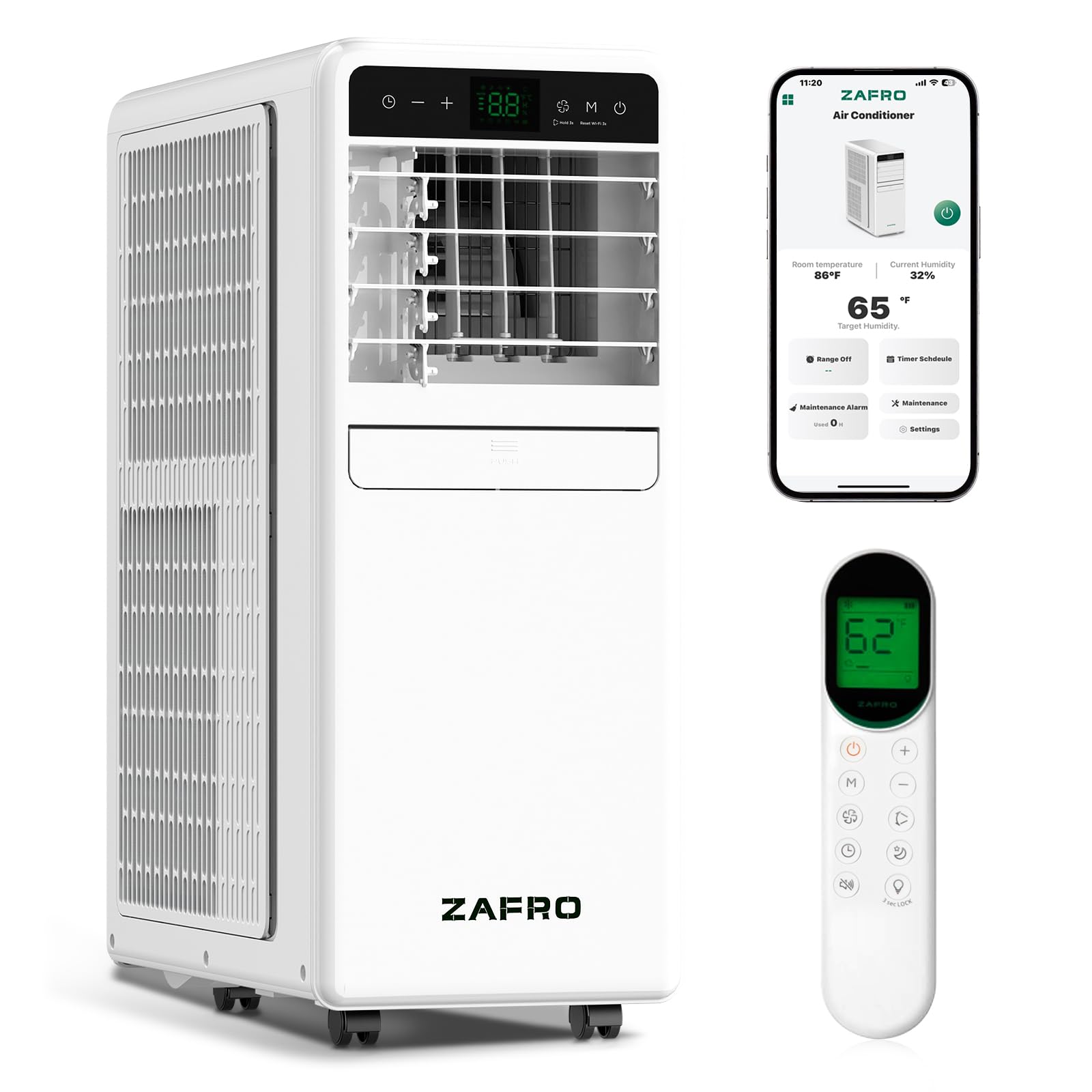 12,000 BTU Portable Air Conditioner, 3-IN-1 Smart AC Unit with Fan/Dehumidifier/Drainage-free Cooling, APP/Voice/Remote/Touch, 47 dB, Sleep Mode, Window Installation Kit, 24H Timer for Home/Office