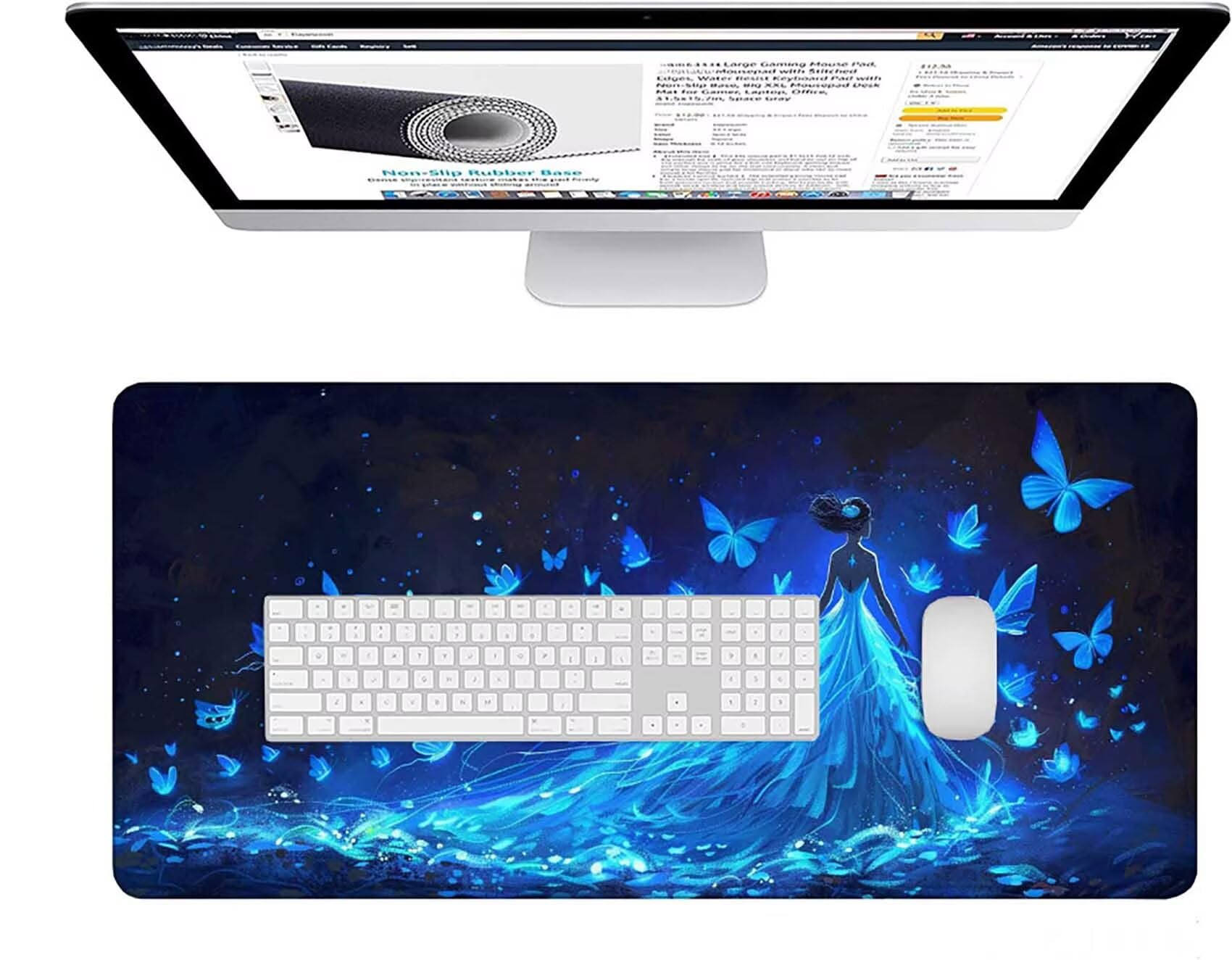 Niebieska podkładka pod mysz do gier XXL 1600x800x3 mm duża podkładka pod mysz XXL podkładka pod mysz motyl do klawiatury i biura, wysoka precyzja i prędkość, antypoślizgowa guma, akcesoria do gier