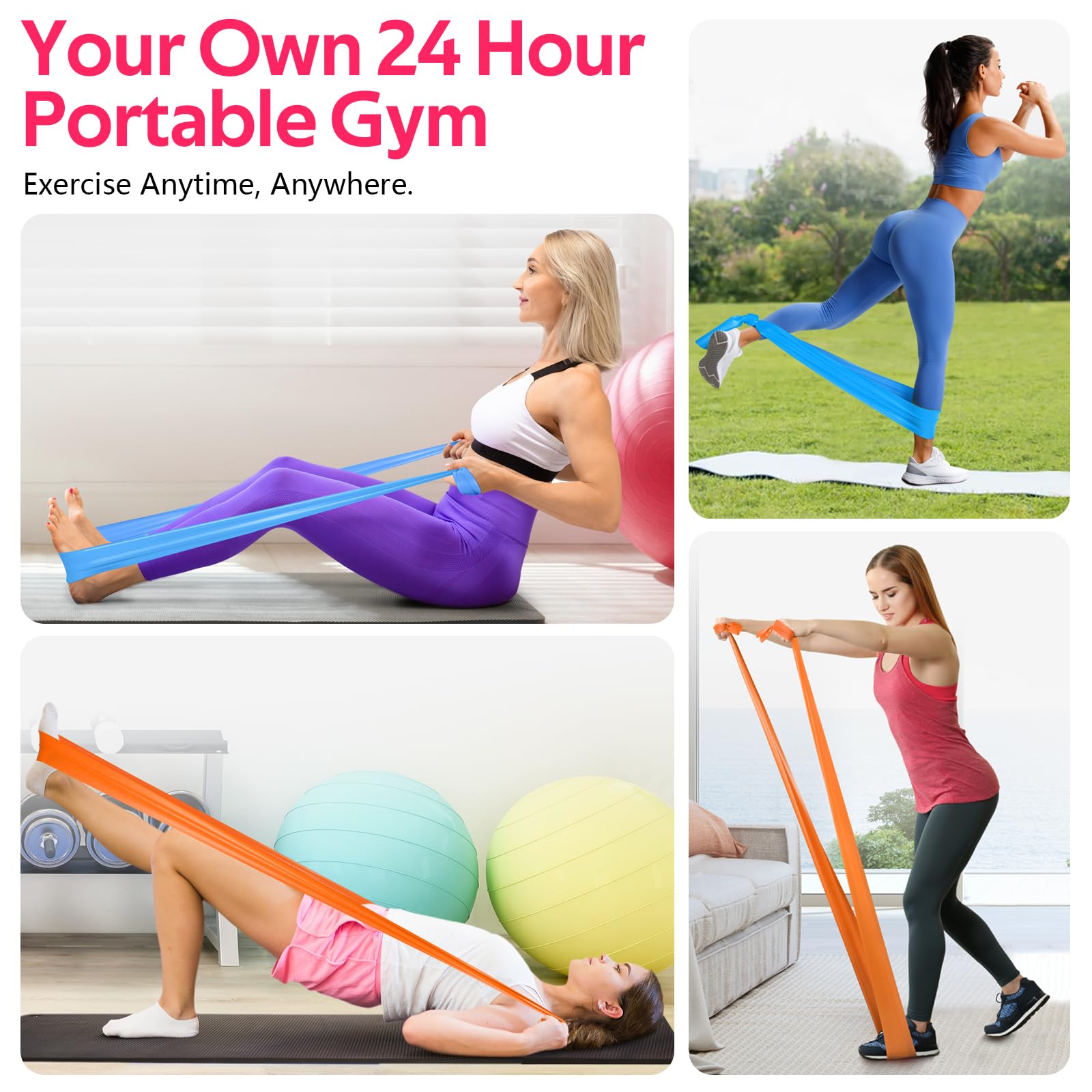 Widerstandsbänder für Training, Übungsbänder für Physiotherapie, Stretch, Erholung, Pilates, Reha, Krafttraining und Yoga Starter-Set