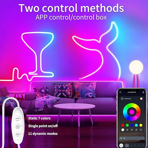 Miniatura 2 de Cuerda de luz de neón, tira de luces LED RGB de 10 pies con control de aplicación, sincronización de música de 5 V, cuerda de luces LED de neón