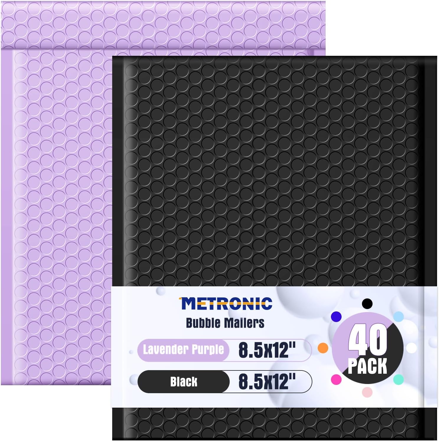 Metronic 40 Pack 8.5x12" Lavender Purple +40 Pack 8.5x12" Black Padded Envelopes,Waterproof Thick Padded Envelopes Strong Adhesive for Shipping, Mailing, Packaging