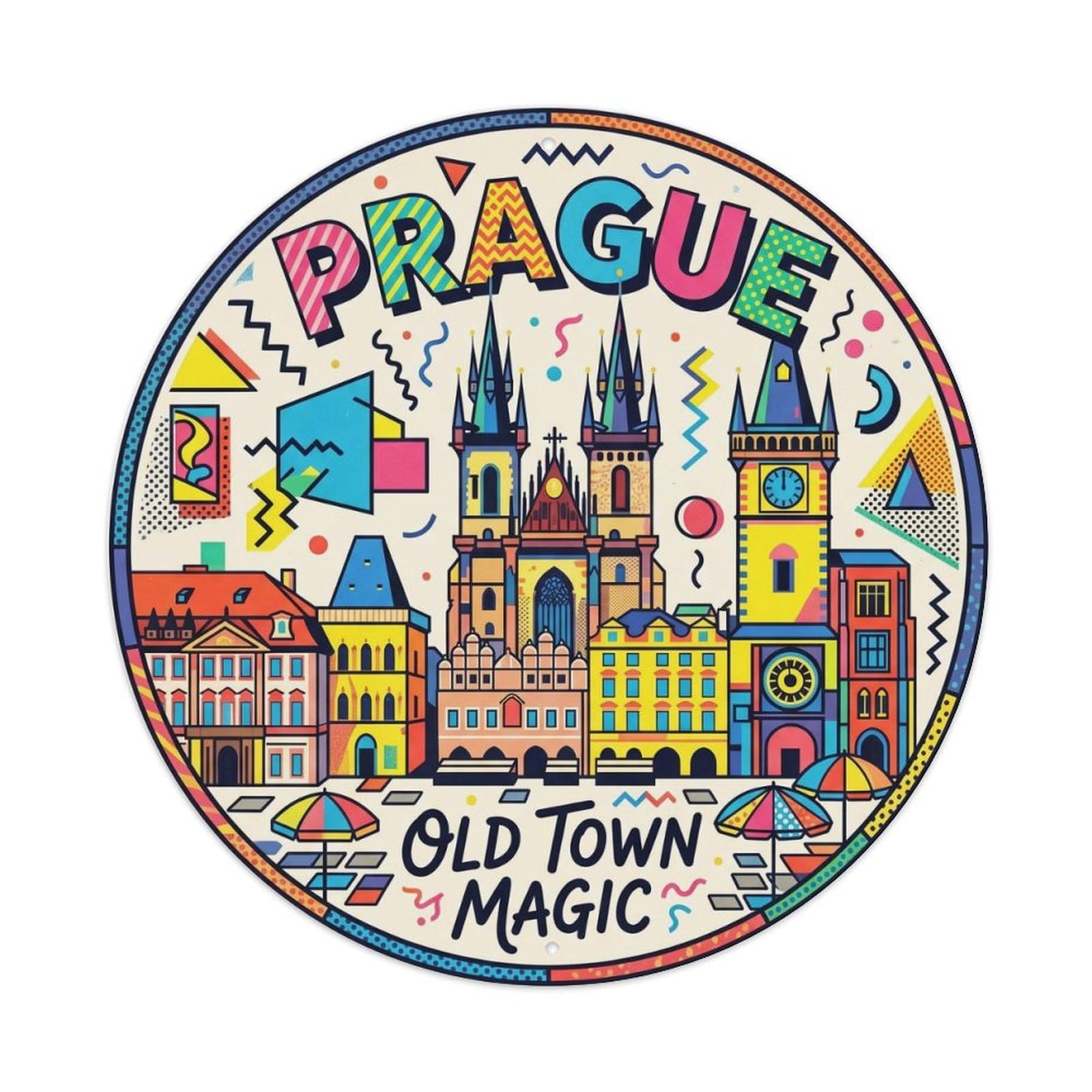 Fqnyr Style Vintage Travel Prague Square Europe Metal Tin Sign