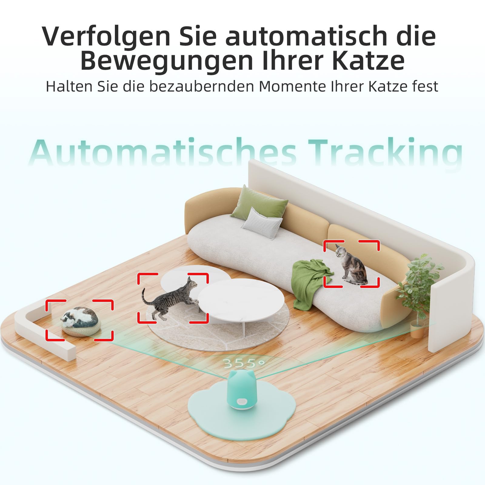 ASFSKY Katzen Kamera Pet Camera with App, Haustierkamera mit App Katzenkamera Heimtierkameras mit Auto-Tracking, Physische Abdeckung für Datenschutz, Bewegungsmelder, Nachtsicht, Audio