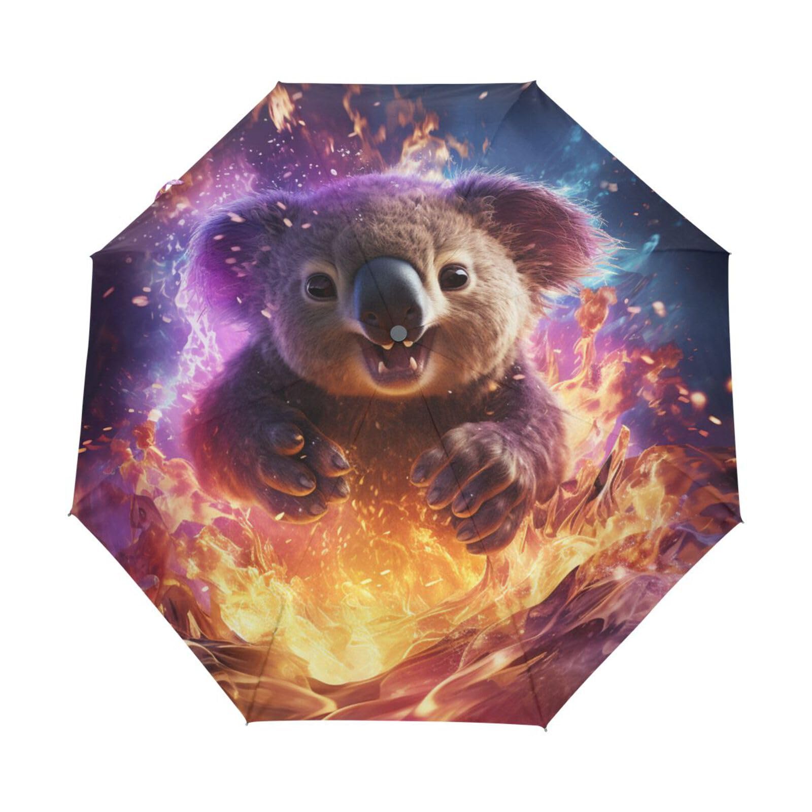 KAAVIYO Purple Angry Fire Koala Automatic Umbrella Windproof Foldable Umbrells Auto Open Close for Girls Boys Women