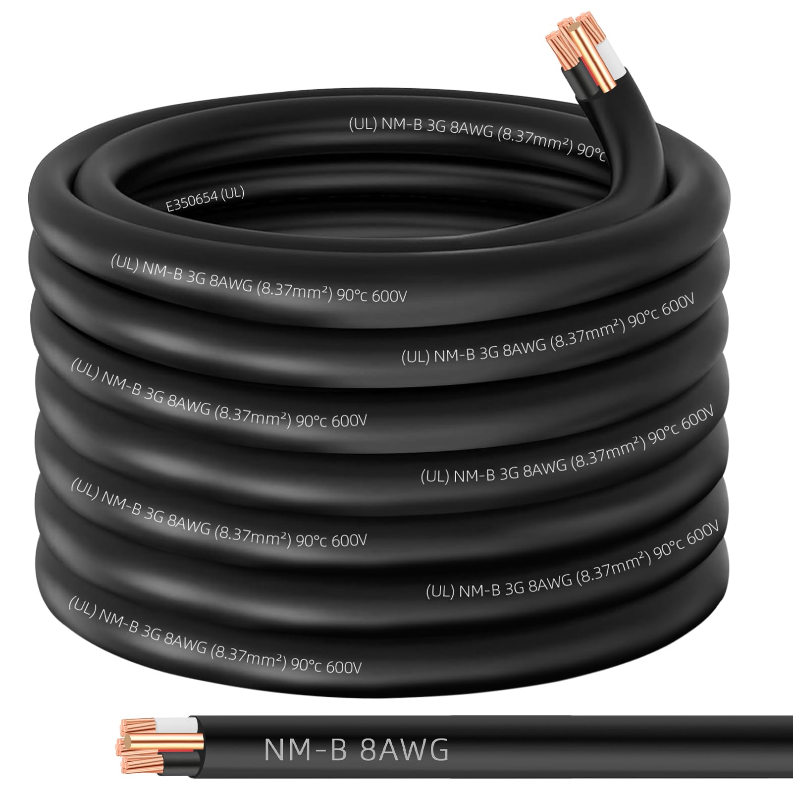 Photo 1 of 50ft NM-B 8/3 Wire with Ground,8/3 8 Gauge 3 Conductor Wire,8-3 Copper 8 AWG Non-Metallic Sheathed 8/3 NM-B W/G Cable,Stranded Indoor Residential Electrical Wiring for Branch Circuit Switches&Outlets