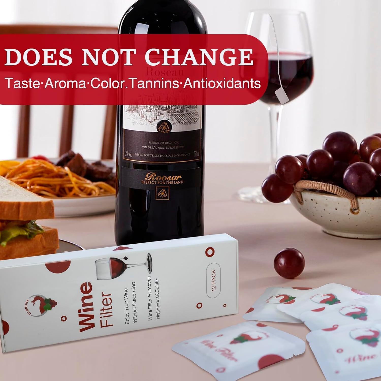 Filtri per vino, bacchetta per vino, purificatore di vino, rimuove istamine e solfiti, previene la sensibilità del vino (confezione da 12)