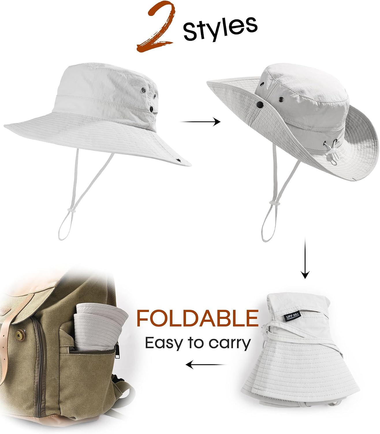 FURTALK Sun Hats for Women Wide Brim Bucket Hat Ponytail Hole Outdoor UPF image 5