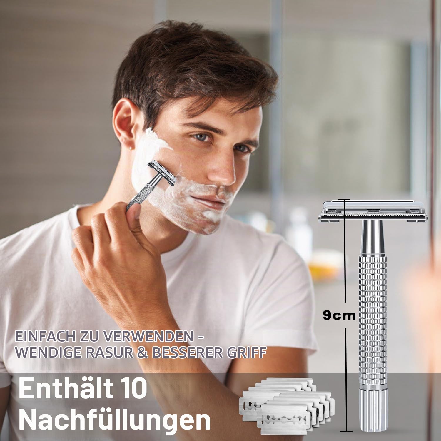 Rasierset für Herren, inkl. Sandelholz-Rasiercreme, Aftershave-Balsam, Vor-Shae-Öl, Rasierpinsel und Schale, Aftershave-Geschenk-Set für Männer, Freund