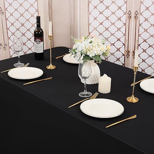 Miniatura 2 de Paquete de 6 manteles rectangulares de 90 x 132 pulgadas de poliéster negro para mesas de 8 pies, manteles de tela lavables resistentes a las