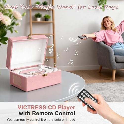 Miniatura 4 de Reproductor de CD portátil con Bluetooth para el hogar con altavoces integrados, diseño de escritorio compacto, USB, AUX, conector para auriculares,